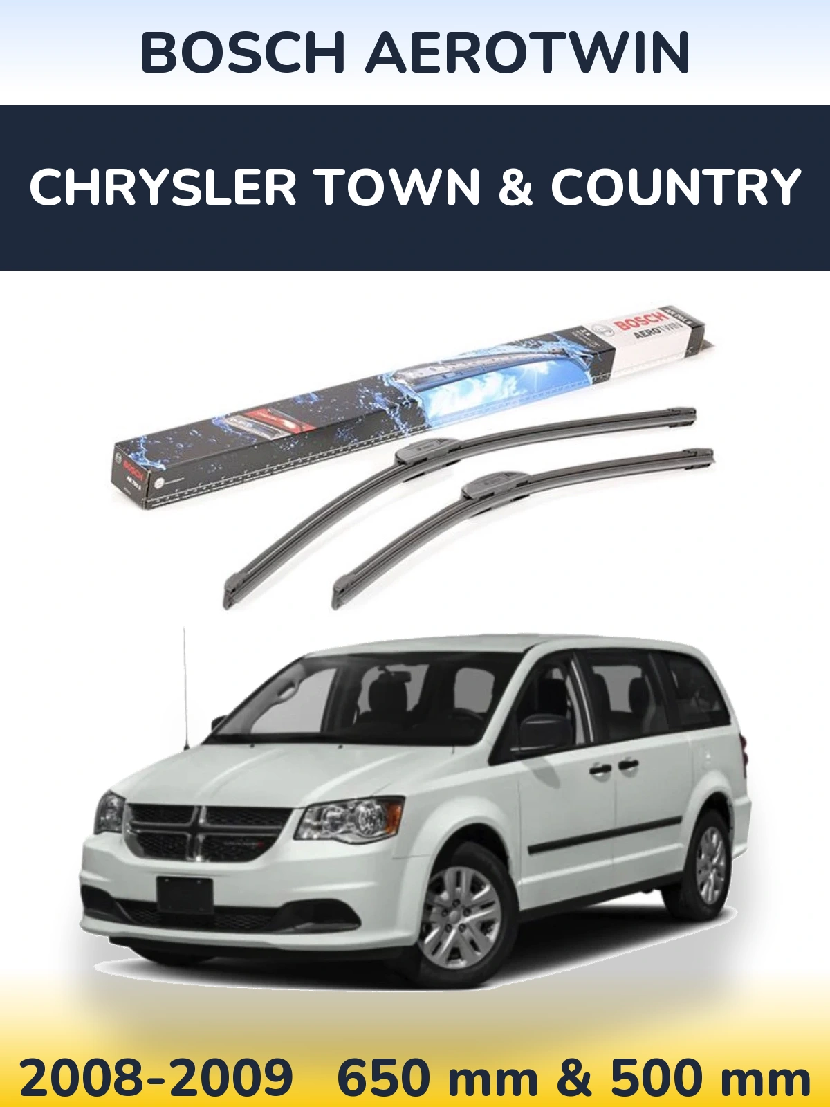 Front wiper blade set BOSCH AeroTwin 650 & 500 mm for Chrysler Town & Country 2008-2009