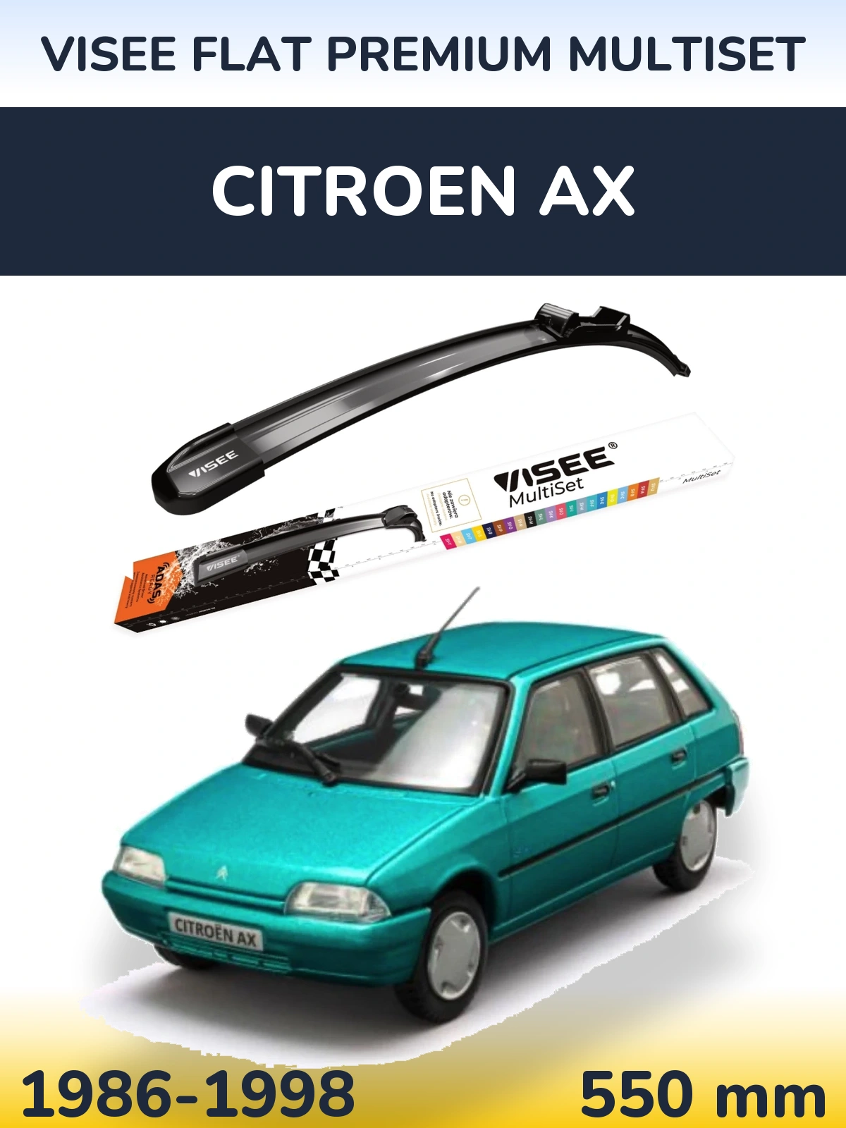 Передня щітка VISEE FLAT PREMIUM MultiSet 550 мм для Citroen AX 1986-1998