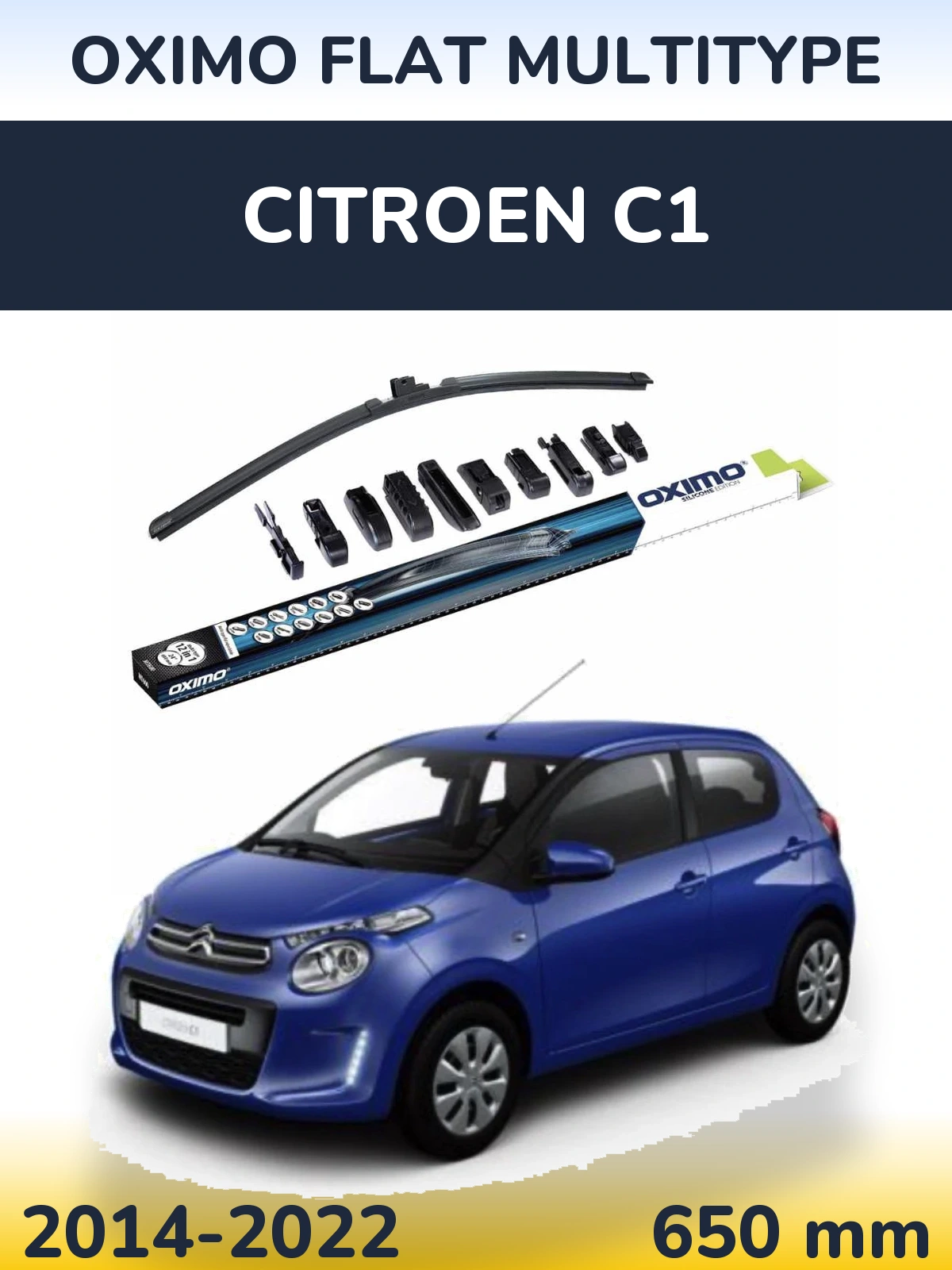 Front wiper blade Oximo Flat MultiTüüpe 650 mm for Citroen C1 2014-2022