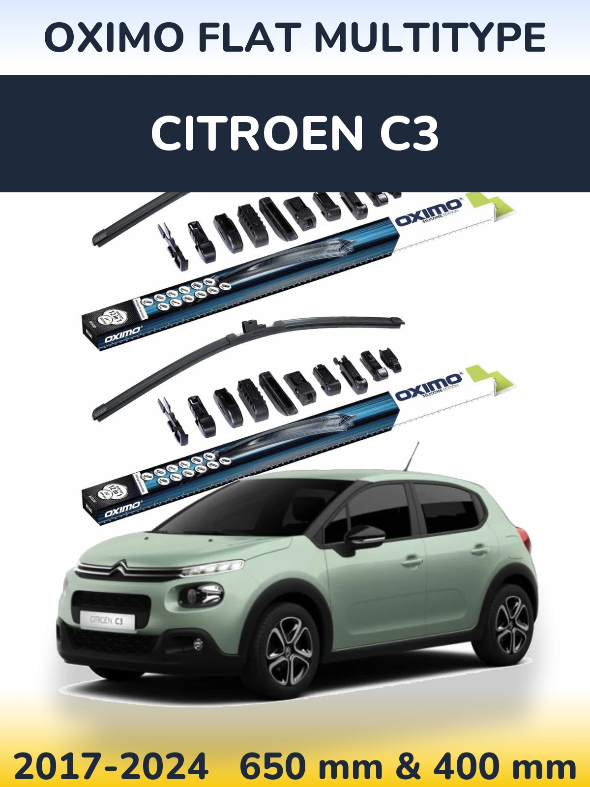 Front wiper blade set Oximo Flat MultiTüüpe 650 & 400 mm for Citroen C3 2017-2024