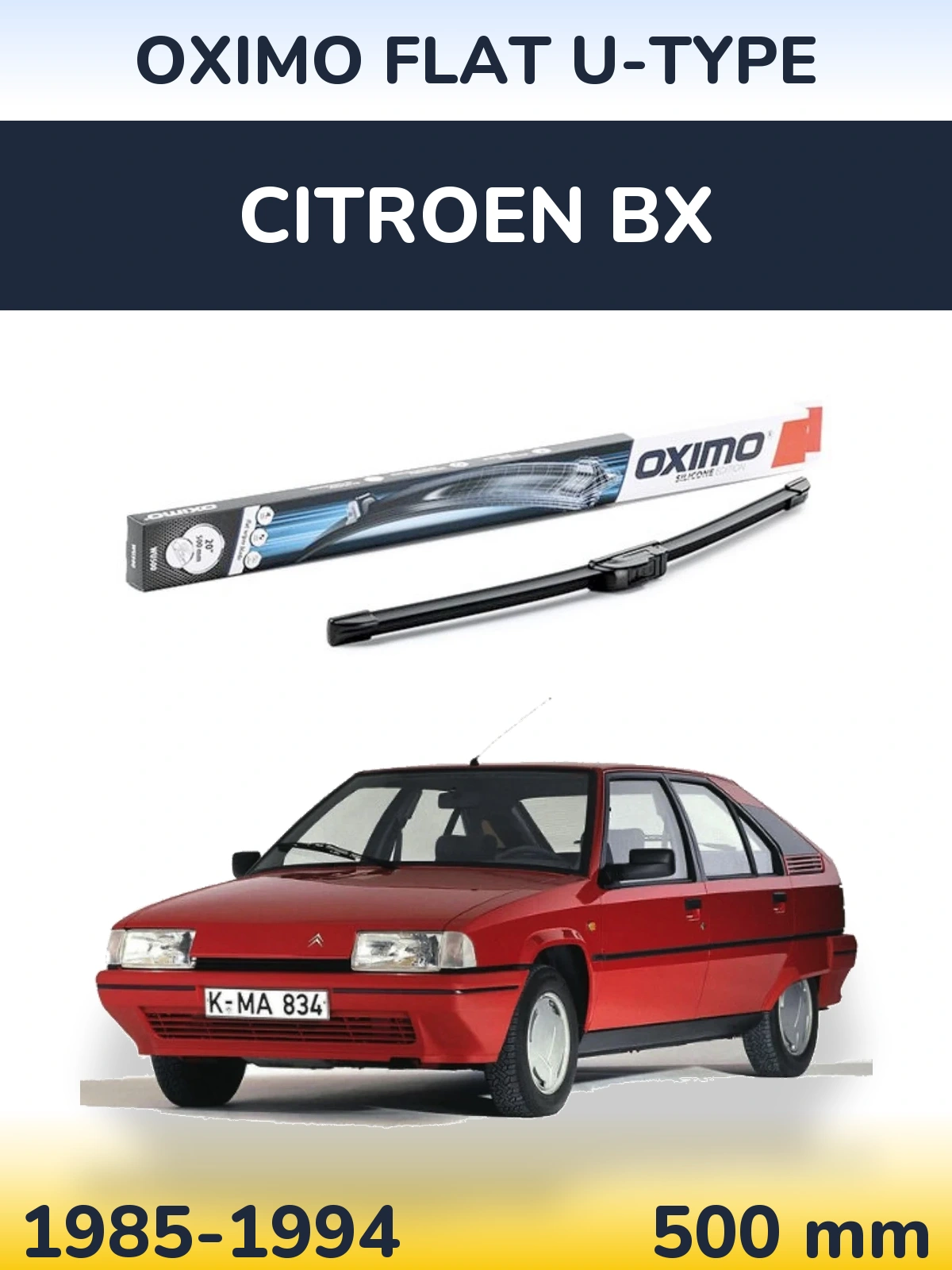Передний дворник Oximo Flat U-type 500 мм для Citroen BX 1985-1994