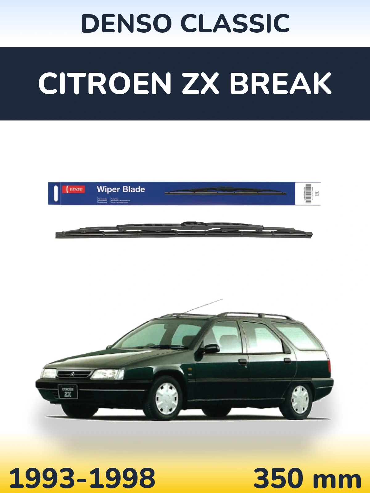 Rear wiper blade Denso Classic 350 mm for Citroen ZX Break 1993-1998