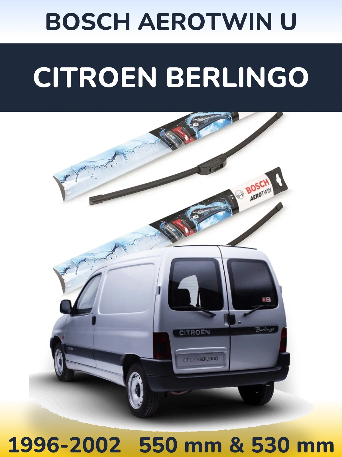 Комплект передних дворников BOSCH AeroTwin U 550 & 530 мм для Citroen Berlingo 1996-2002