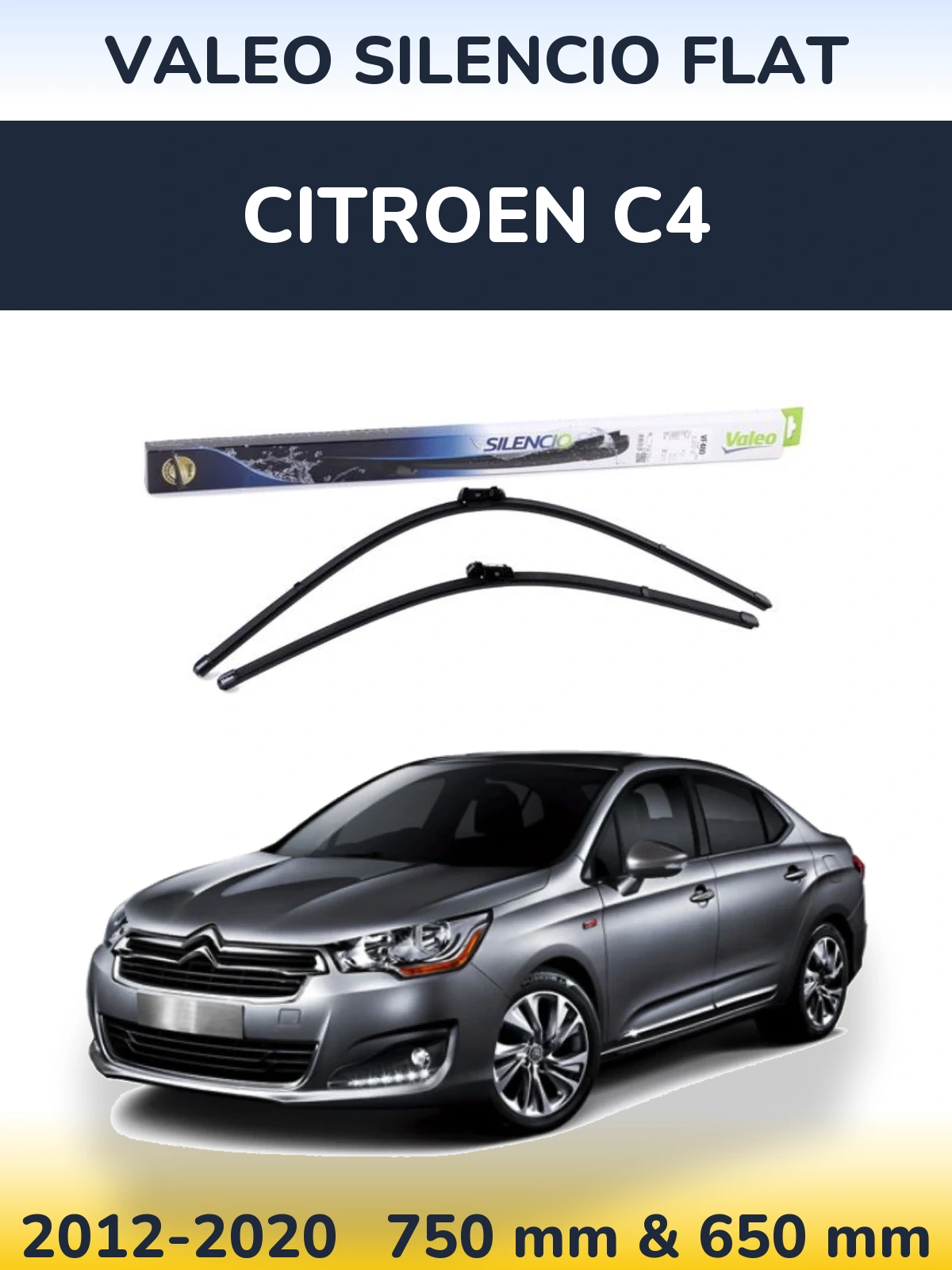Комплект передніх щіток Valeo Silencio Flat 750 & 650 мм для Citroen C4 2012-2020