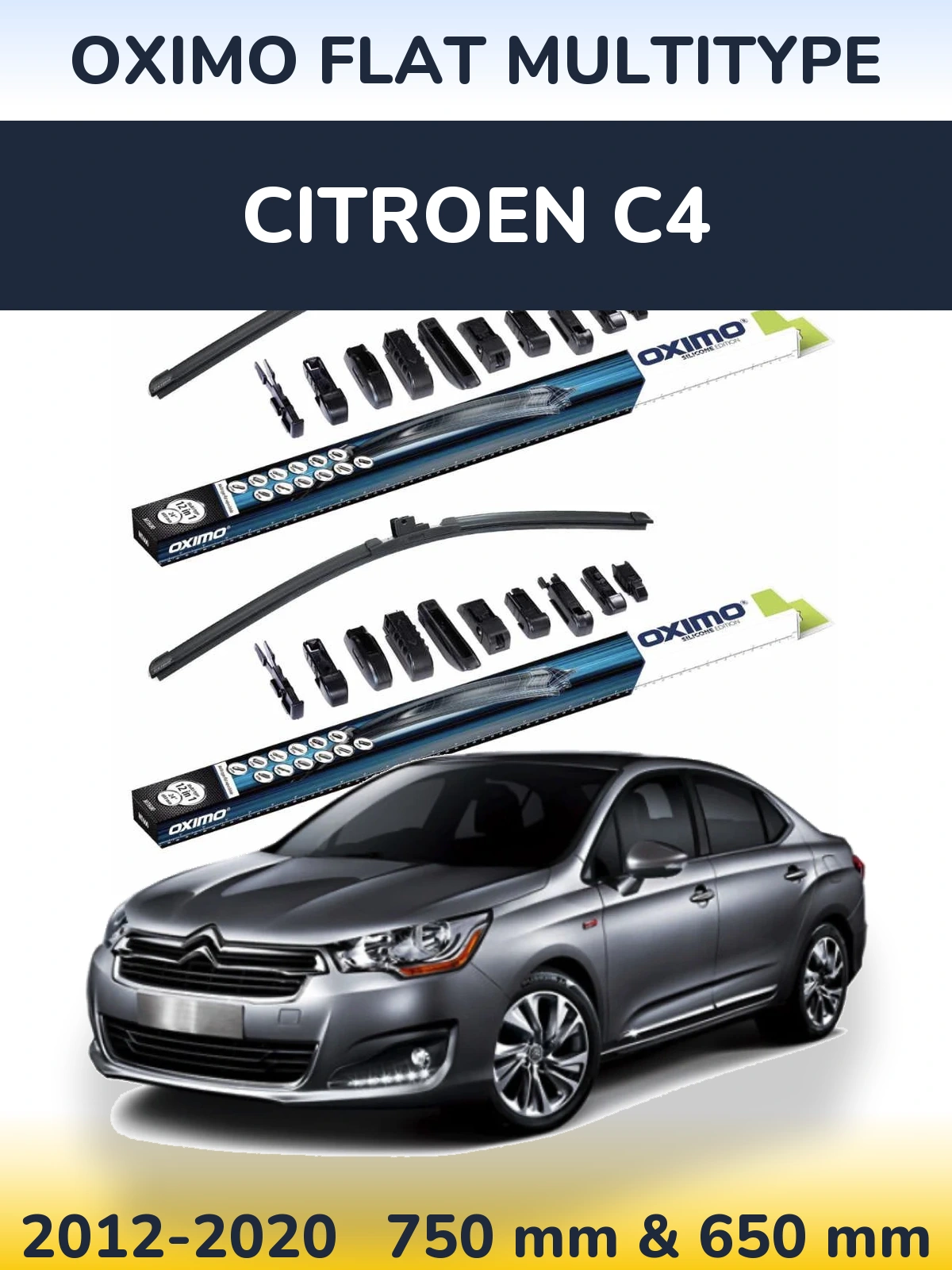 Front wiper blade set Oximo Flat MultiTüüpe 750 & 650 mm for Citroen C4 2012-2020