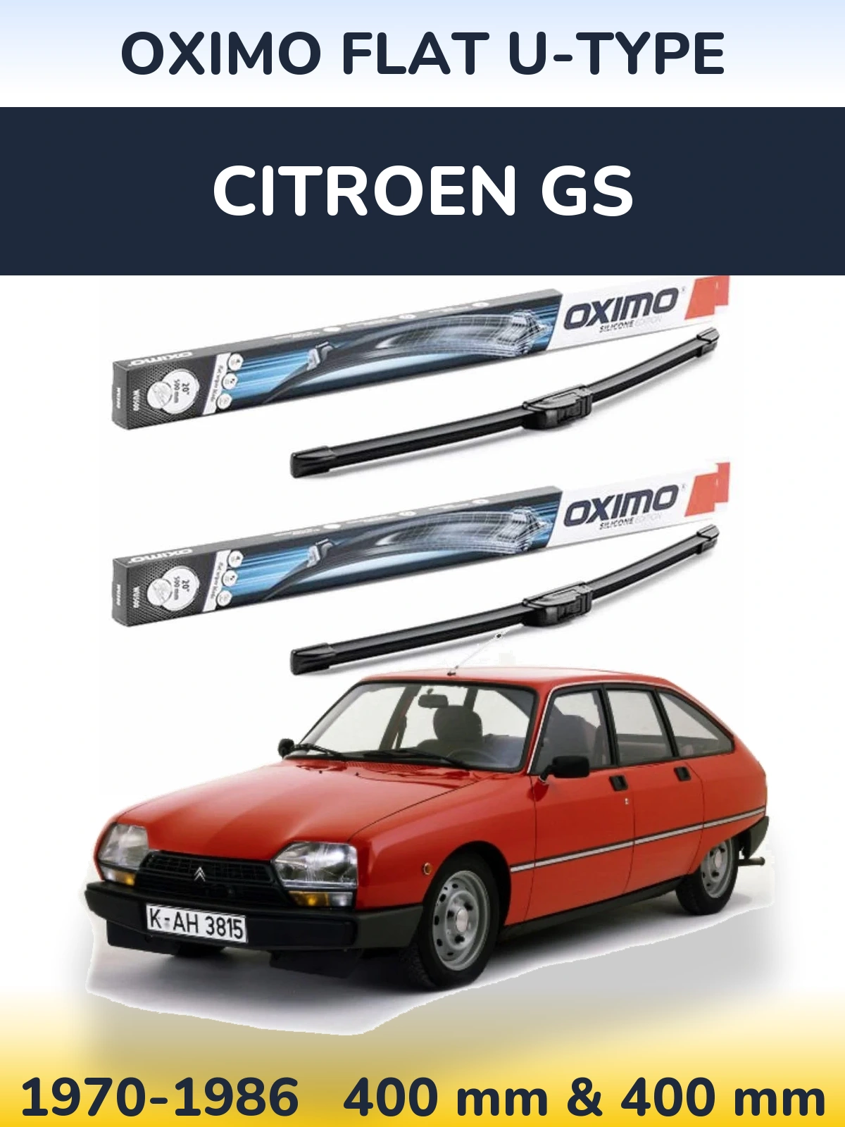 Комплект передних дворников Oximo Flat U-type 400 & 400 мм для Citroen GS 1970-1986