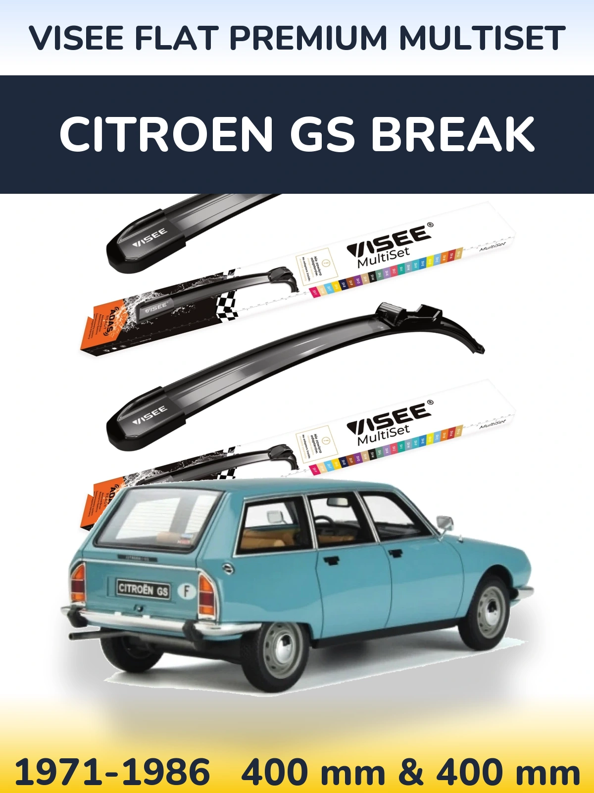 Комплект передніх щіток VISEE FLAT PREMIUM MultiSet 400 & 400 мм для Citroen GS Break 1971-1986