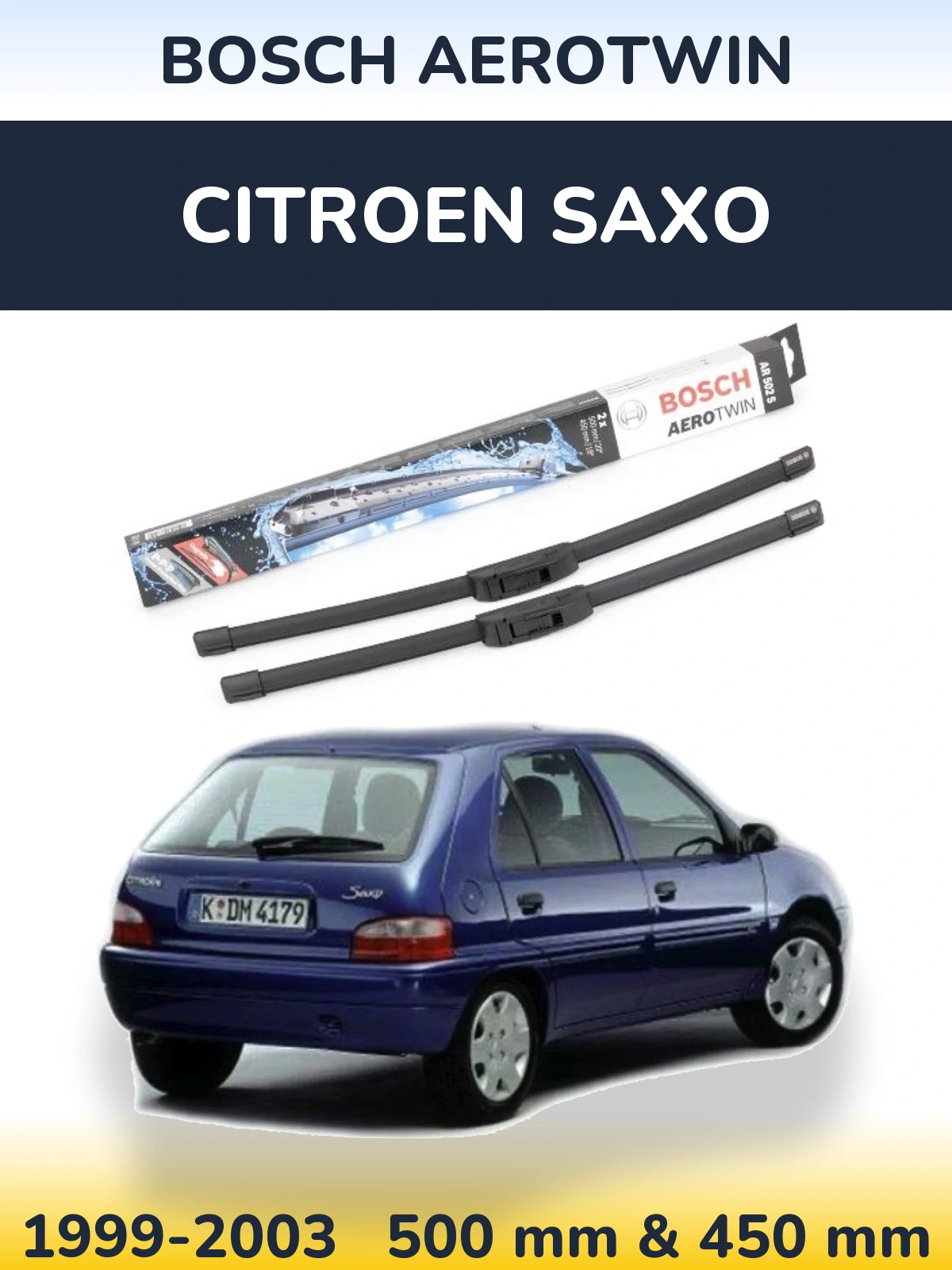 Комплект передніх щіток BOSCH AeroTwin 500 & 450 мм для Citroen Saxo 1999-2003