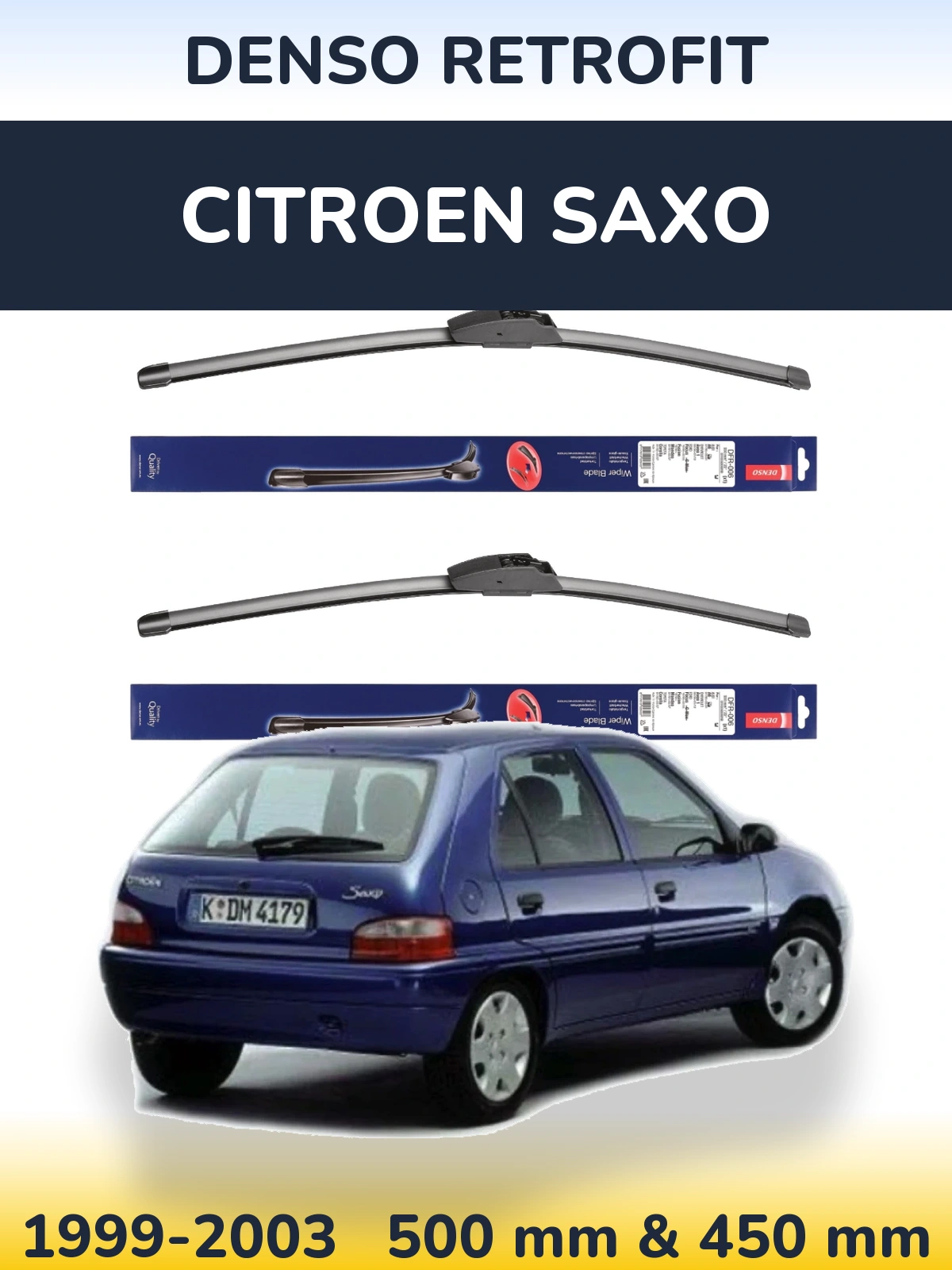Комплект передніх щіток Denso Retrofit 500 & 450 мм для Citroen Saxo 1999-2003