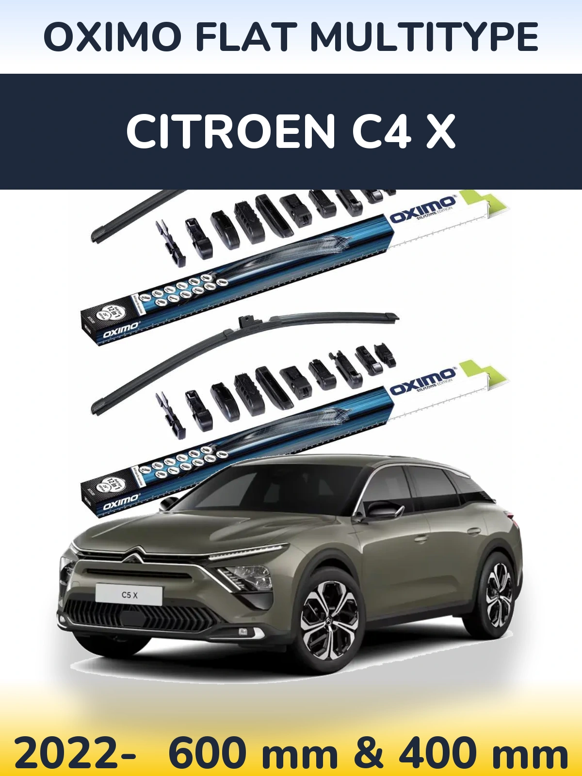 Front wiper blade set Oximo Flat MultiTüüpe 600 & 400 mm for Citroen C4 X 2022-2026