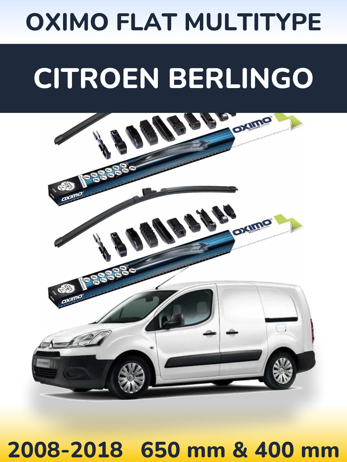 Front wiper blade set Oximo Flat MultiTüüpe 650 & 400 mm for Citroen Berlingo 2008-2018