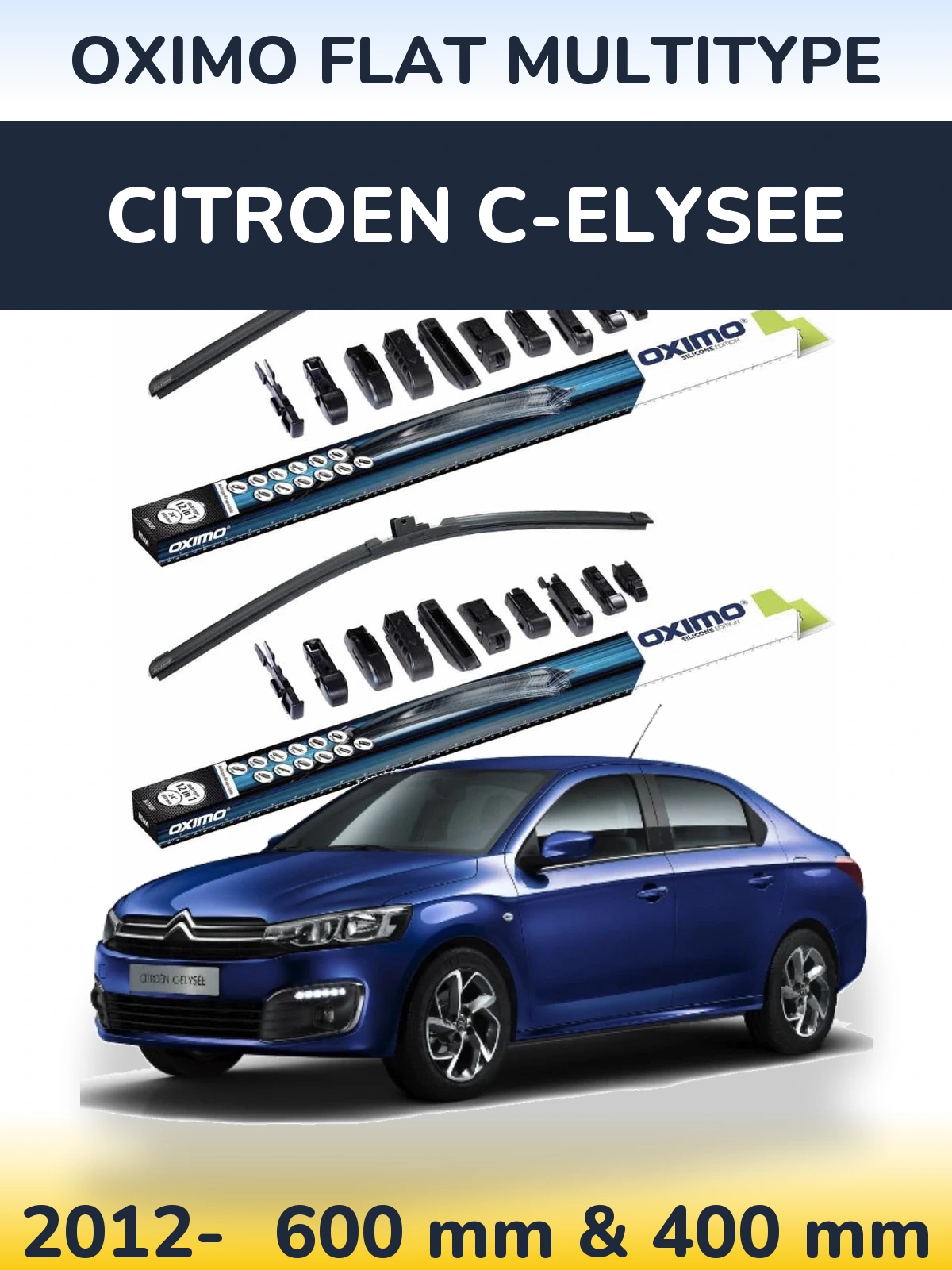 Front wiper blade set Oximo Flat MultiTüüpe 600 & 400 mm for Citroen C-Elysee 2012-2026