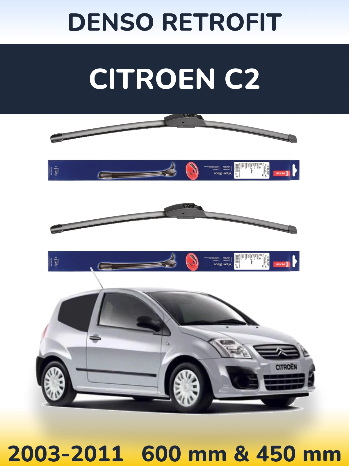 Комплект передних дворников Denso Retrofit 600 & 450 мм для Citroen C2 2003-2011