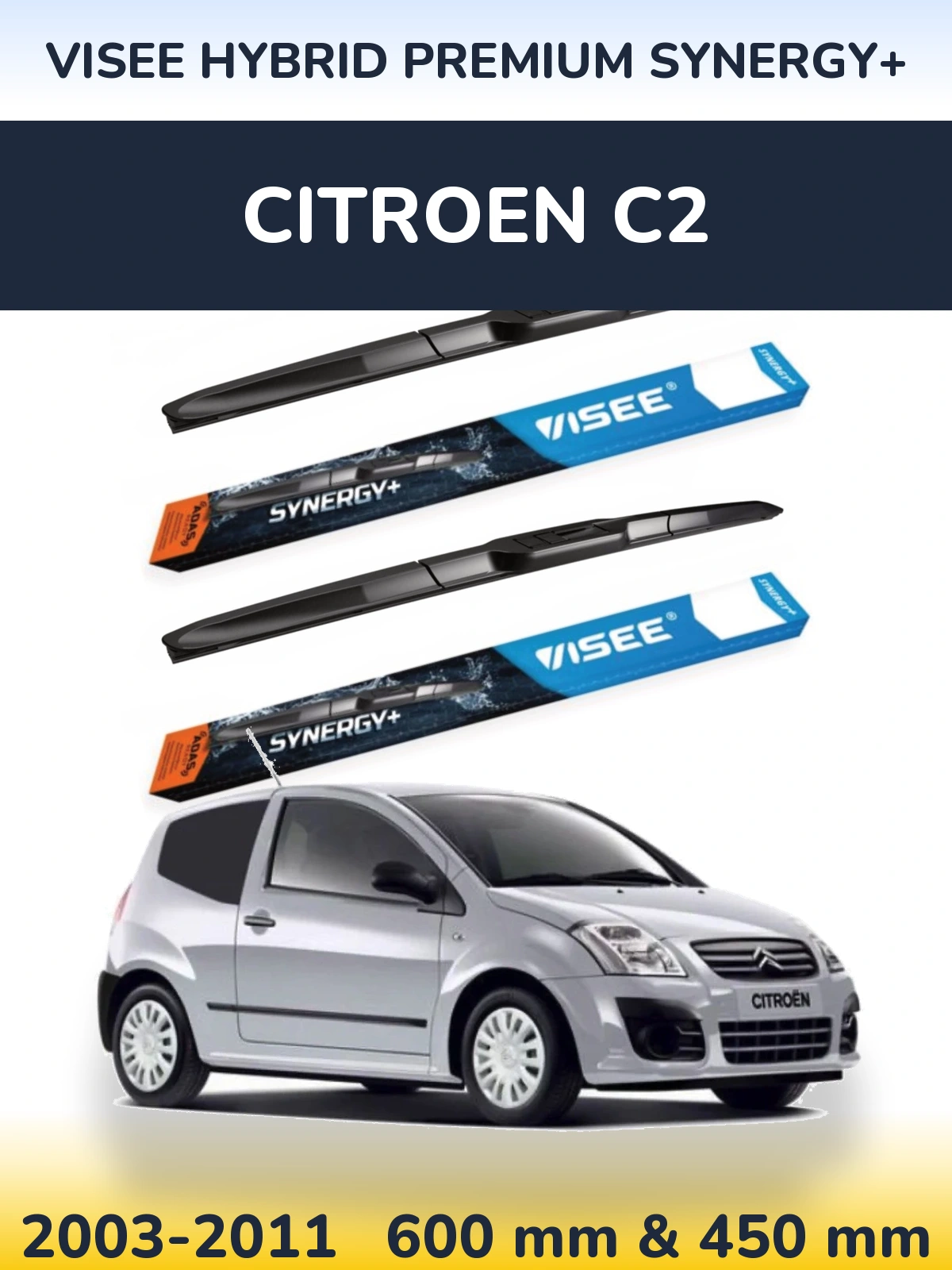 Комплект передних дворников VISEE HYBRID PREMIUM SYNERGY+ 600 & 450 мм для Citroen C2 2003-2011