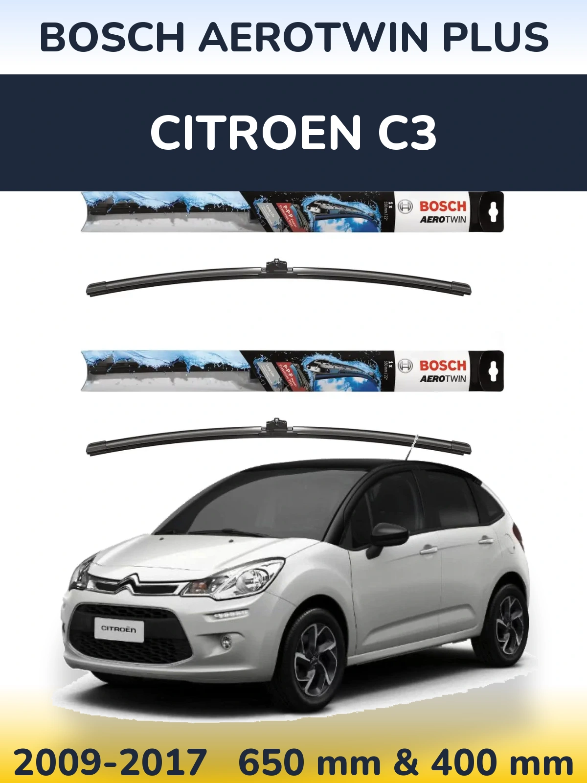 Комплект передніх щіток BOSCH AeroTwin Plus 650 & 400 мм для Citroen C3 2009-2017