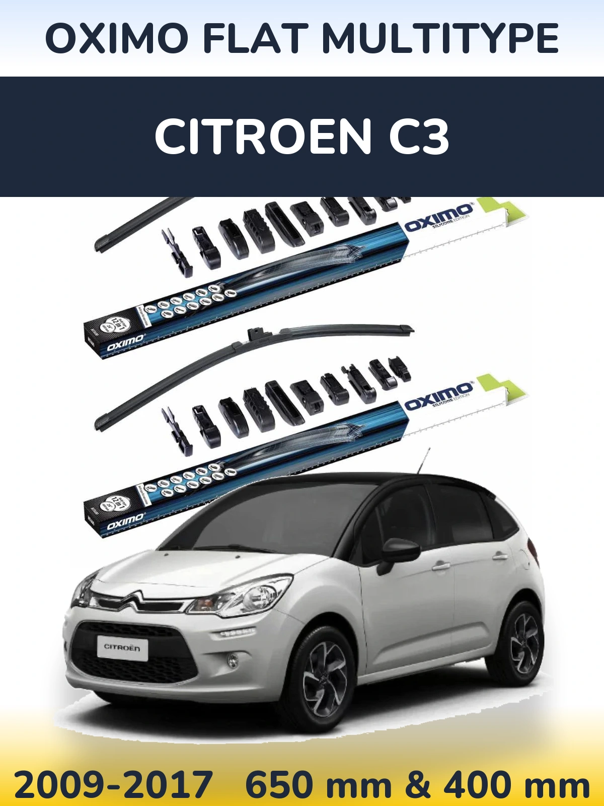 Комплект передніх щіток Oximo Flat MultiТипe 650 & 400 мм для Citroen C3 2009-2017