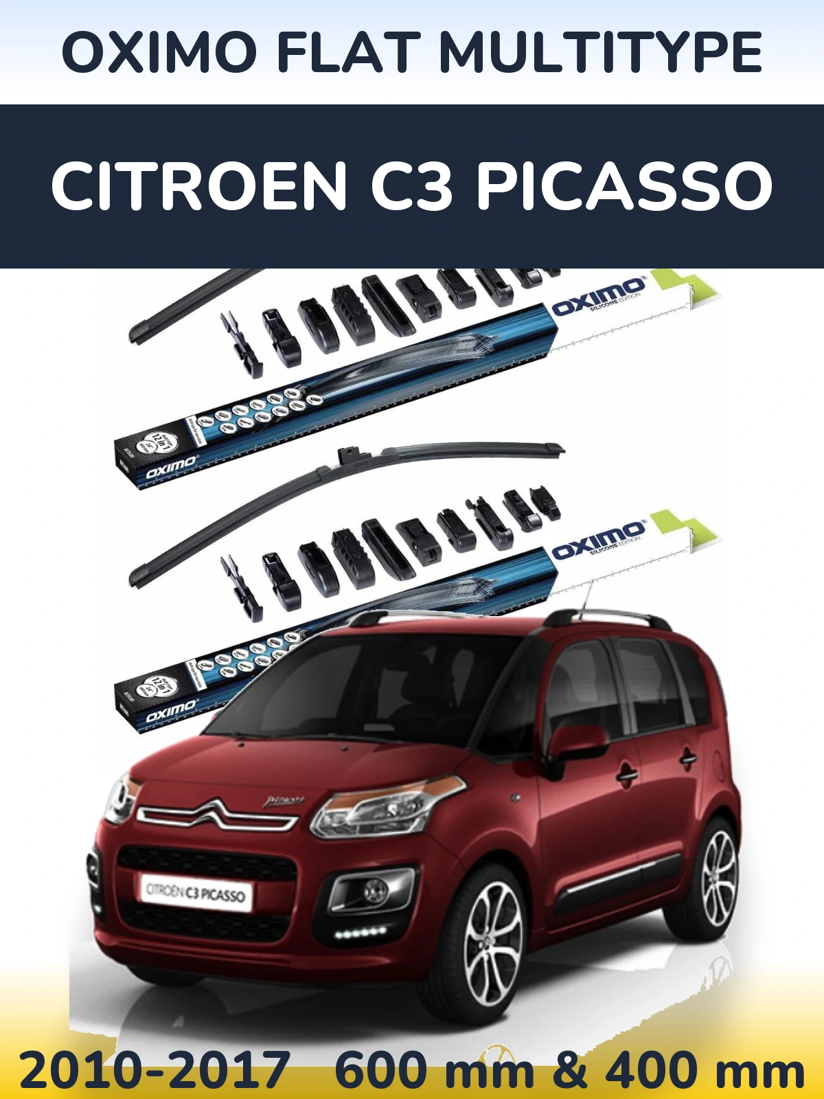 Front wiper blade set Oximo Flat MultiTüüpe 600 & 400 mm for Citroen C3 Picasso 2010-2017