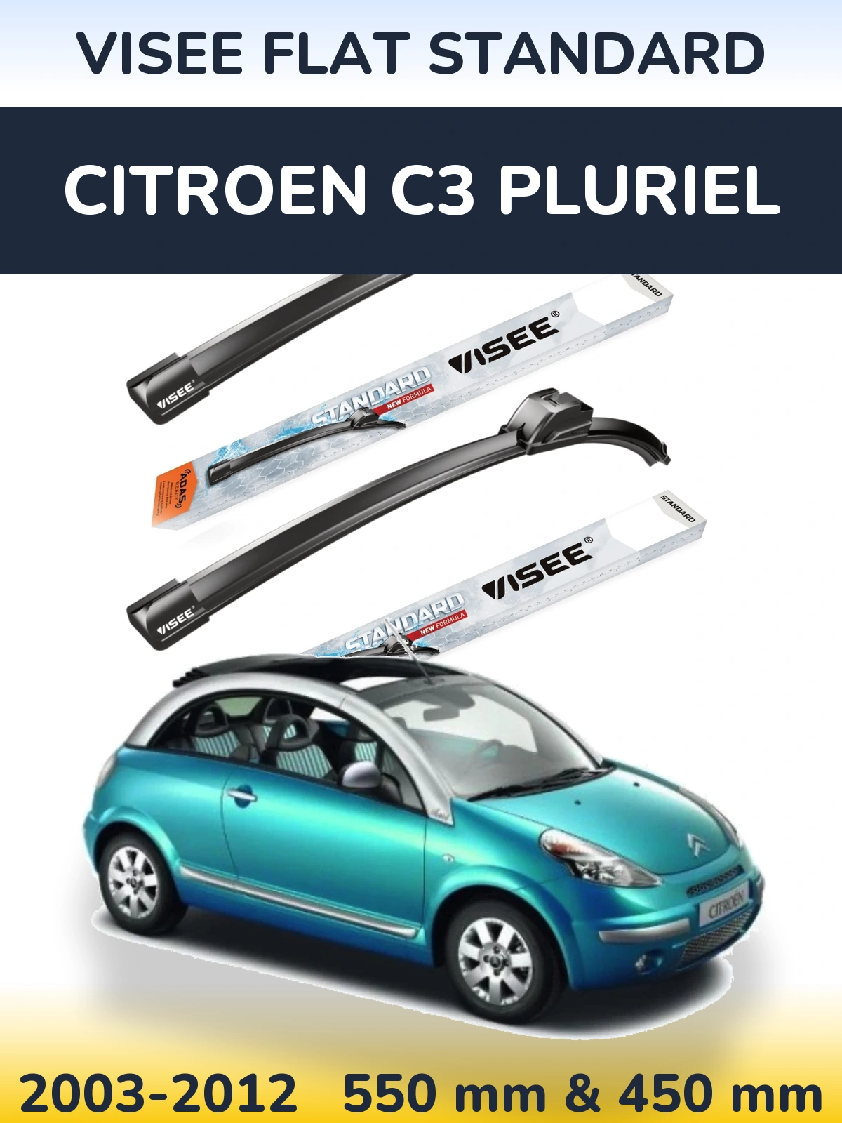 Комплект передних дворников VISEE FLAT STANDARD 550 & 450 мм для Citroen C3 Pluriel 2003-2012