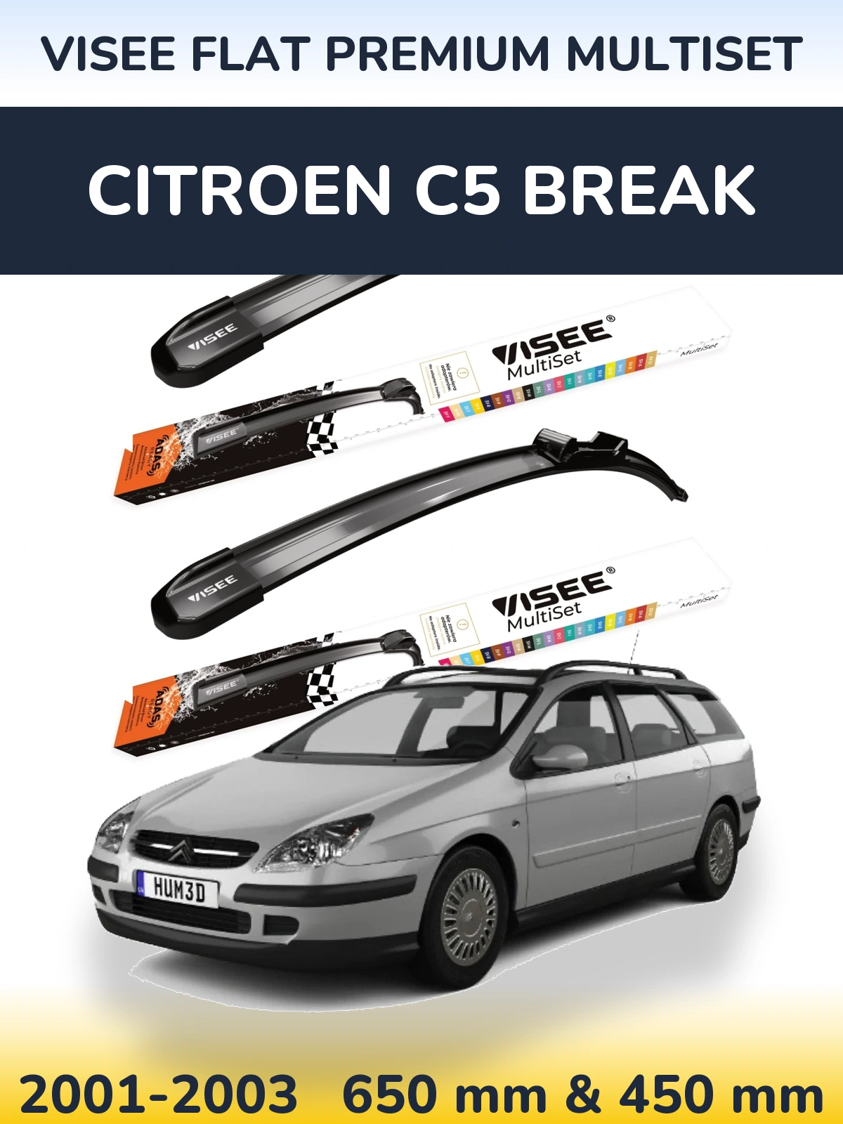 Комплект передних дворников VISEE FLAT PREMIUM MultiSet 650 & 450 мм для Citroen C5 Break 2001-2003