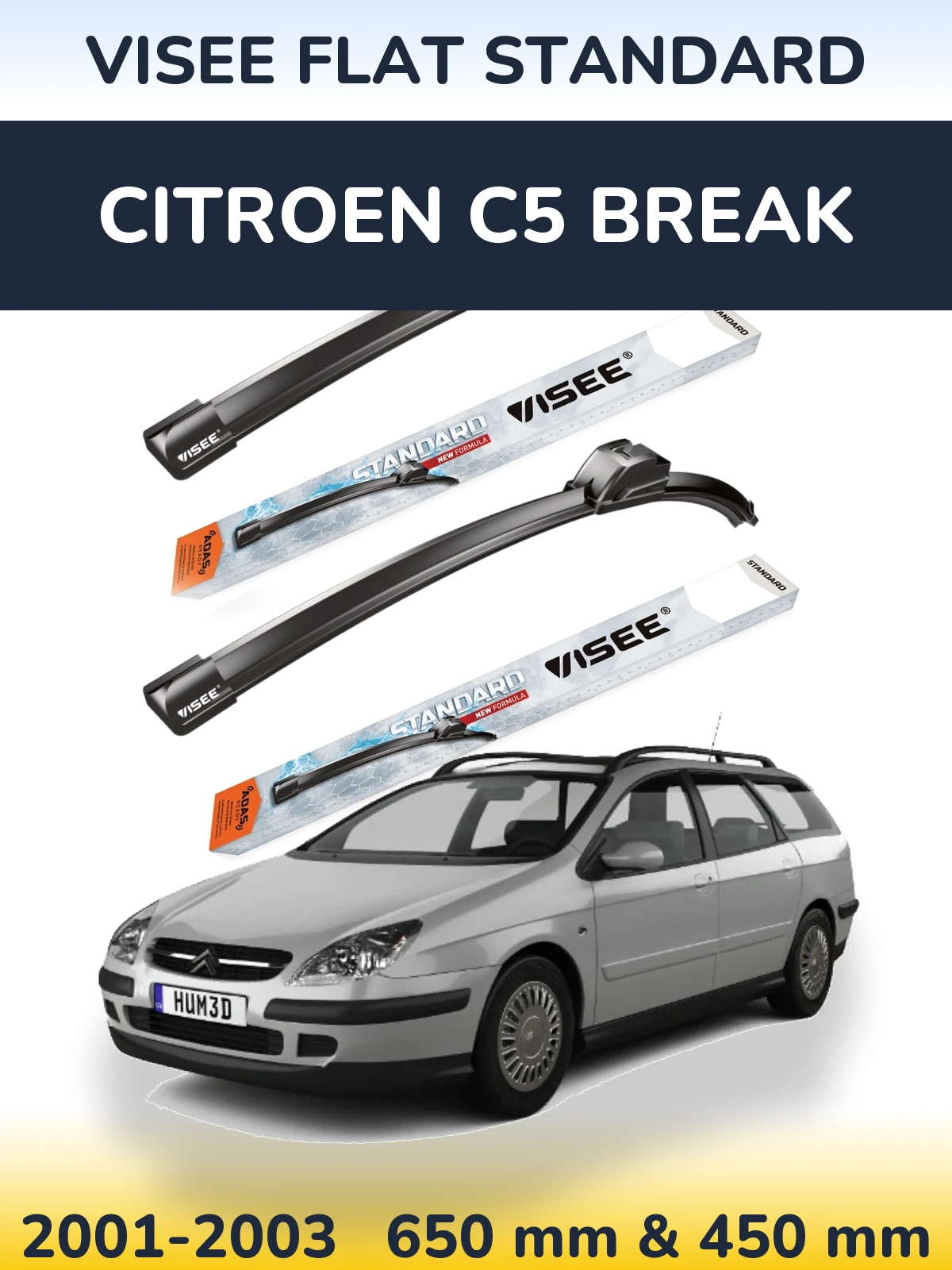 Комплект передних дворников VISEE FLAT STANDARD 650 & 450 мм для Citroen C5 Break 2001-2003
