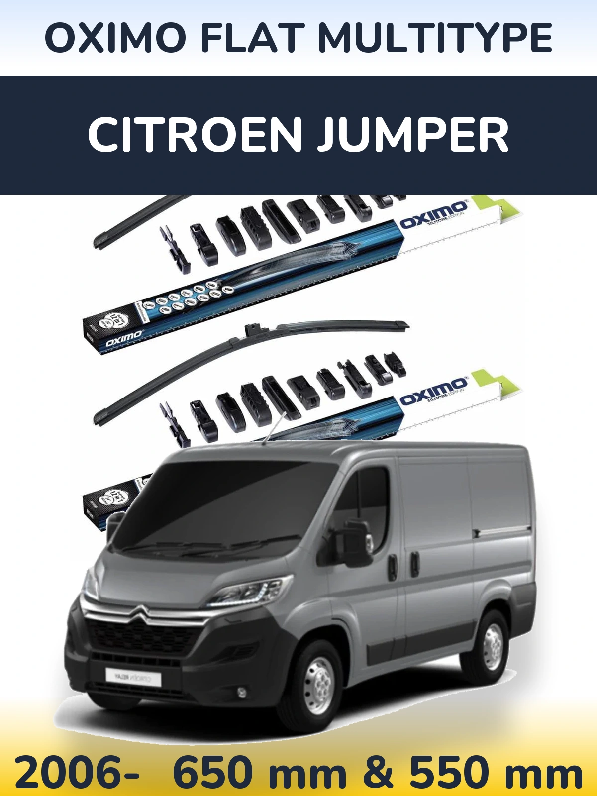 Front wiper blade set Oximo Flat MultiTüüpe 650 & 550 mm for Citroen Jumper 2006-2026