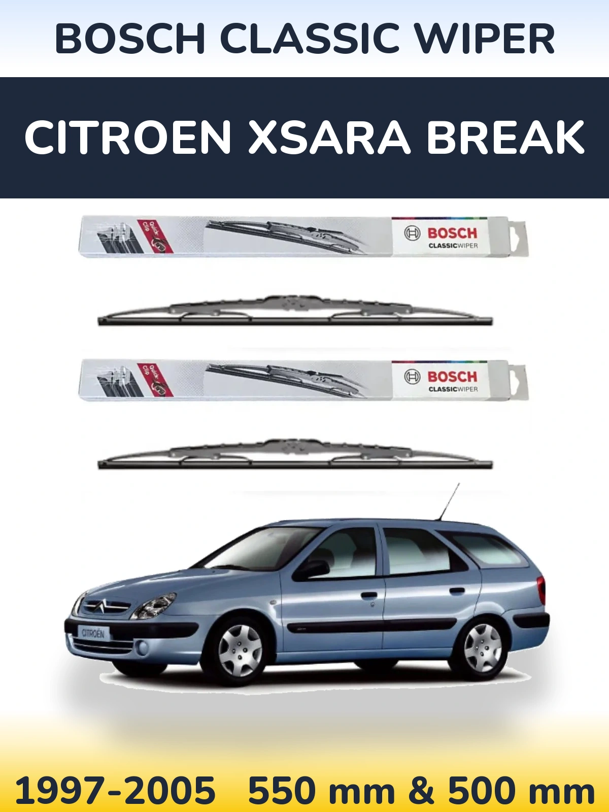 Комплект передних дворников BOSCH Classic Wiper 550 & 500 мм для Citroen Xsara Break 1997-2005