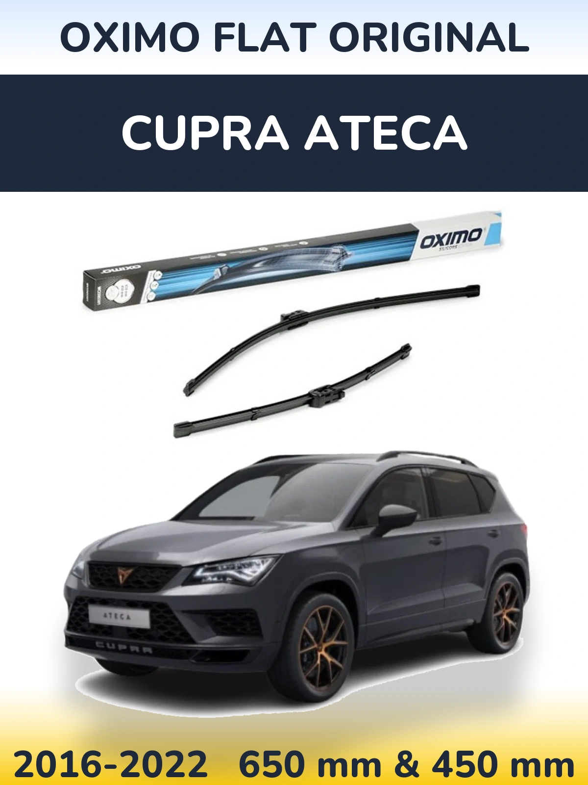 Комплект передних дворников Oximo Flat Original 650 & 450 мм для Cupra Ateca 2016-2022