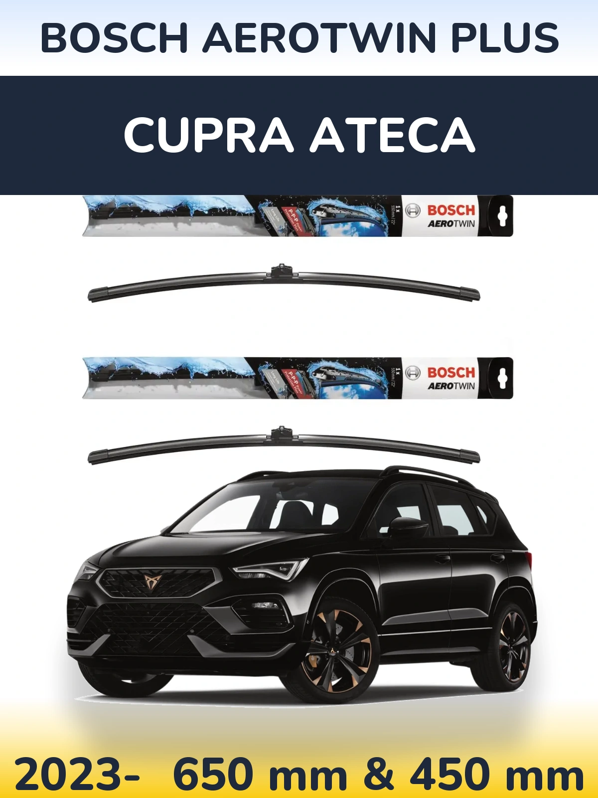 Комплект передних дворников BOSCH AeroTwin Plus 650 & 450 мм для Cupra Ateca 2023-2026
