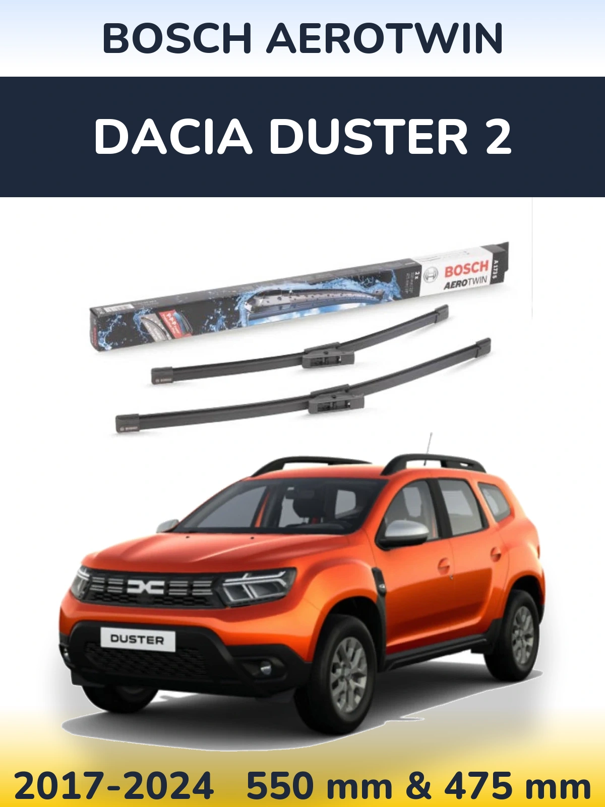 Комплект передніх щіток BOSCH AeroTwin 550 & 475 мм для Dacia Duster 2 2017-2024