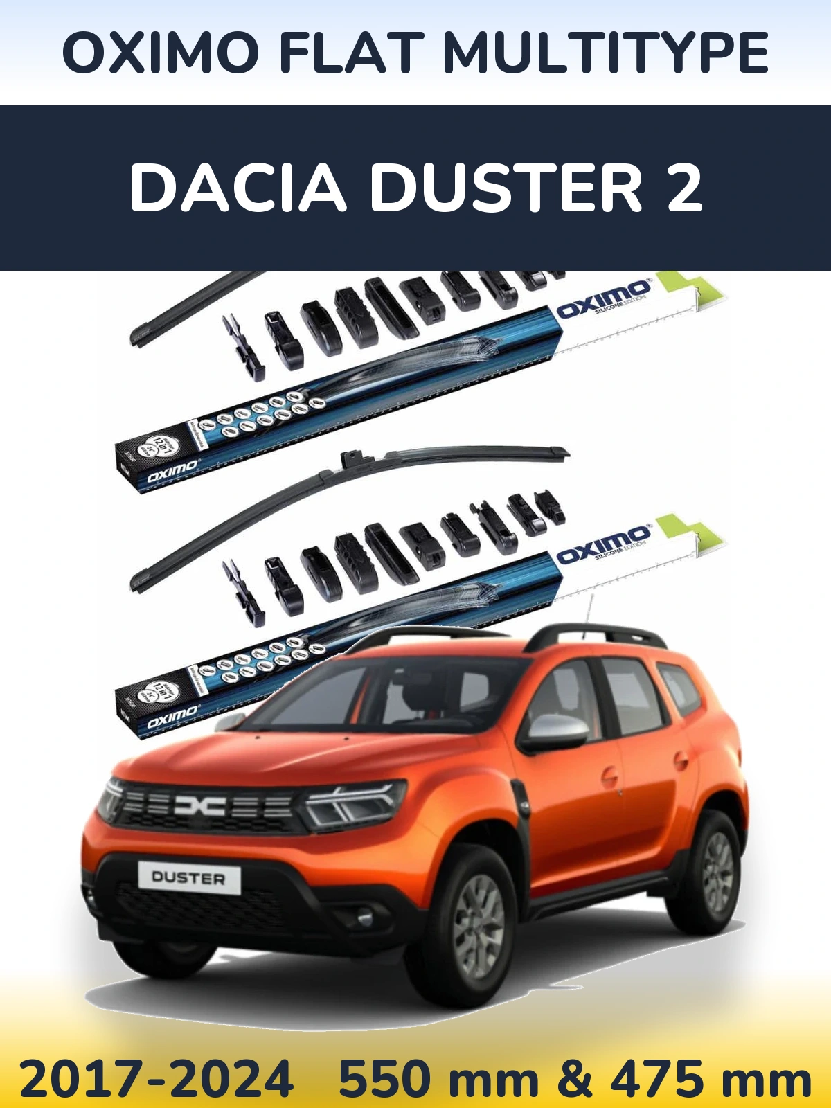 Front wiper blade set Oximo Flat MultiTüüpe 550 & 475 mm for Dacia Duster 2 2017-2024