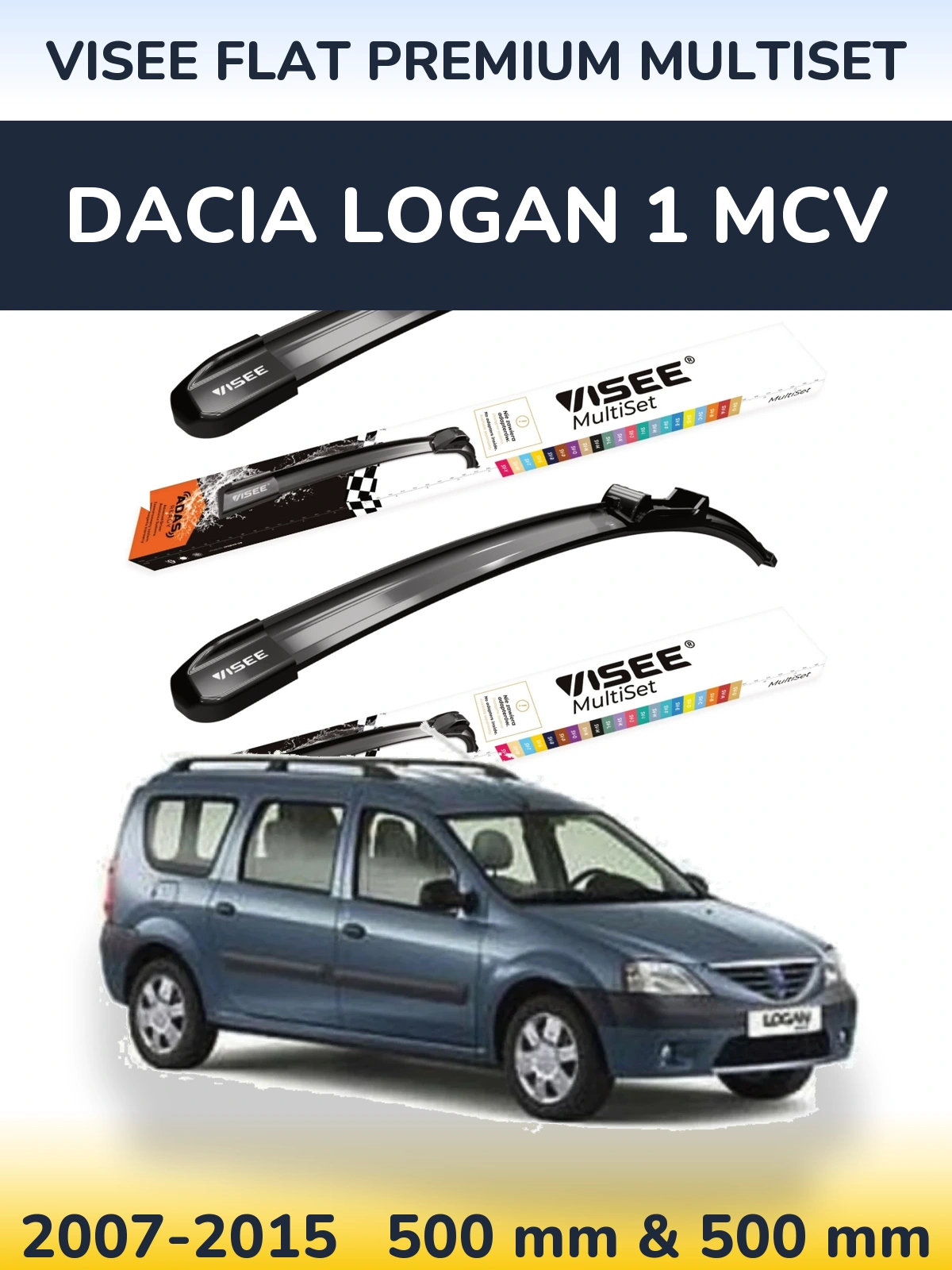 Комплект передніх щіток VISEE FLAT PREMIUM MultiSet 500 & 500 мм для Dacia Logan 1 MCV 2007-2015