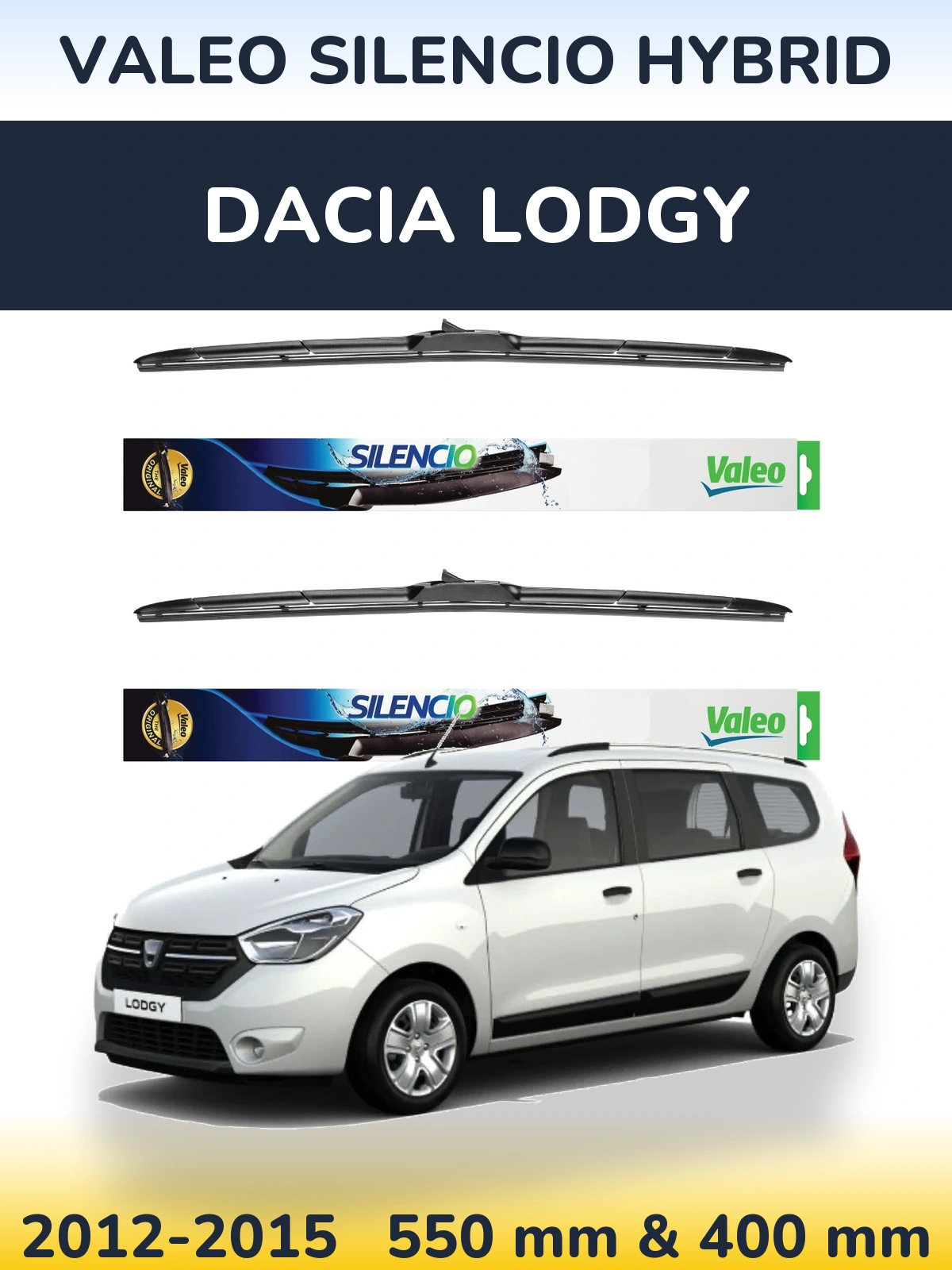 Front wiper blade set Valeo Silencio Hybrid 550 & 400 mm for Dacia Lodgy 2012-2015