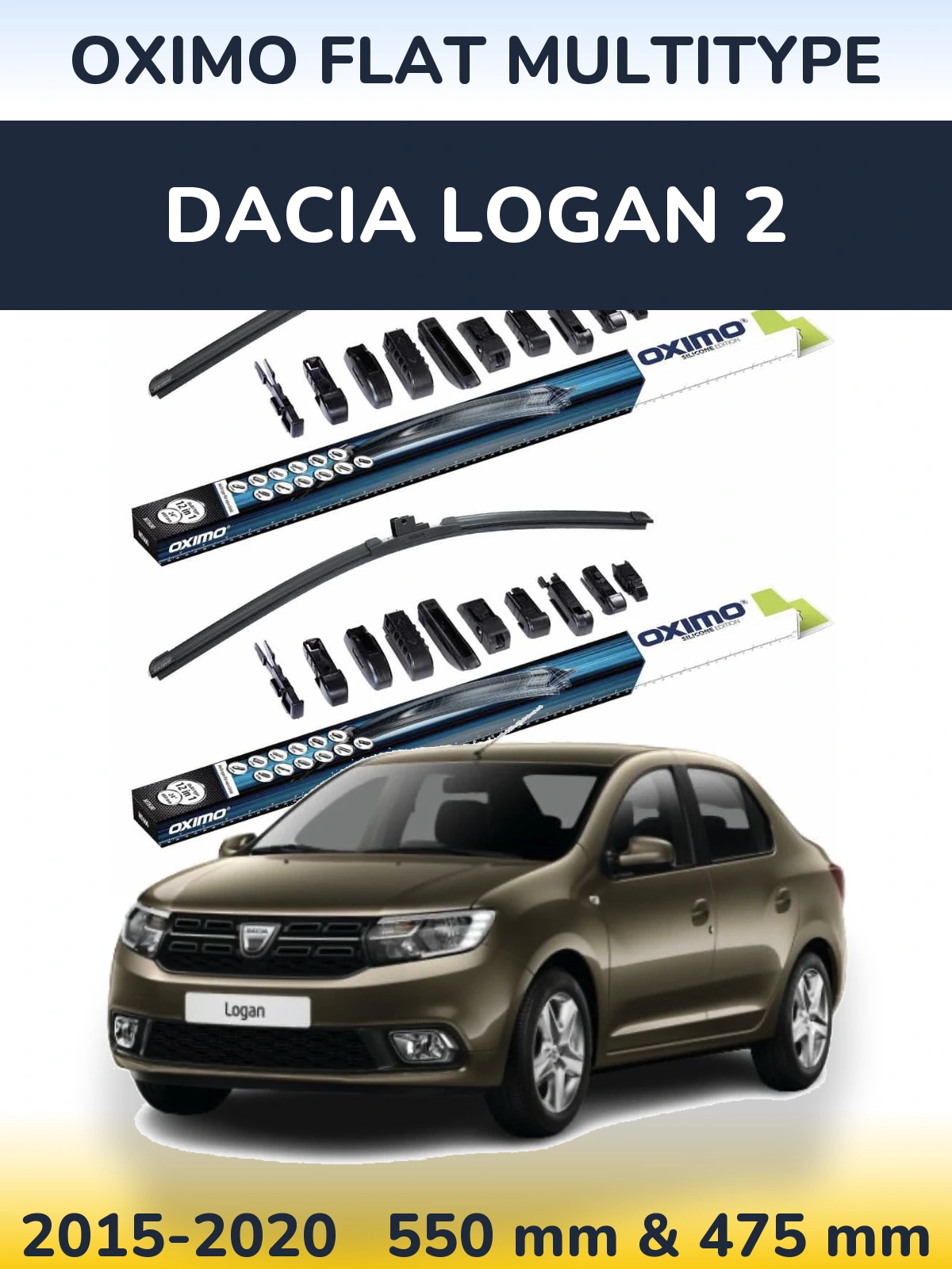 Front wiper blade set Oximo Flat MultiTüüpe 550 & 475 mm for Dacia Logan 2 2015-2020