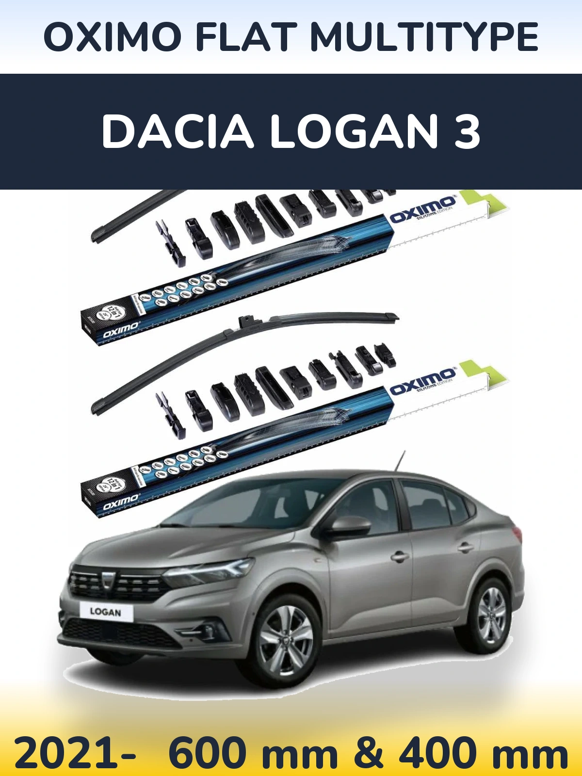 Front wiper blade set Oximo Flat MultiTüüpe 600 & 400 mm for Dacia Logan 3 2021-2026