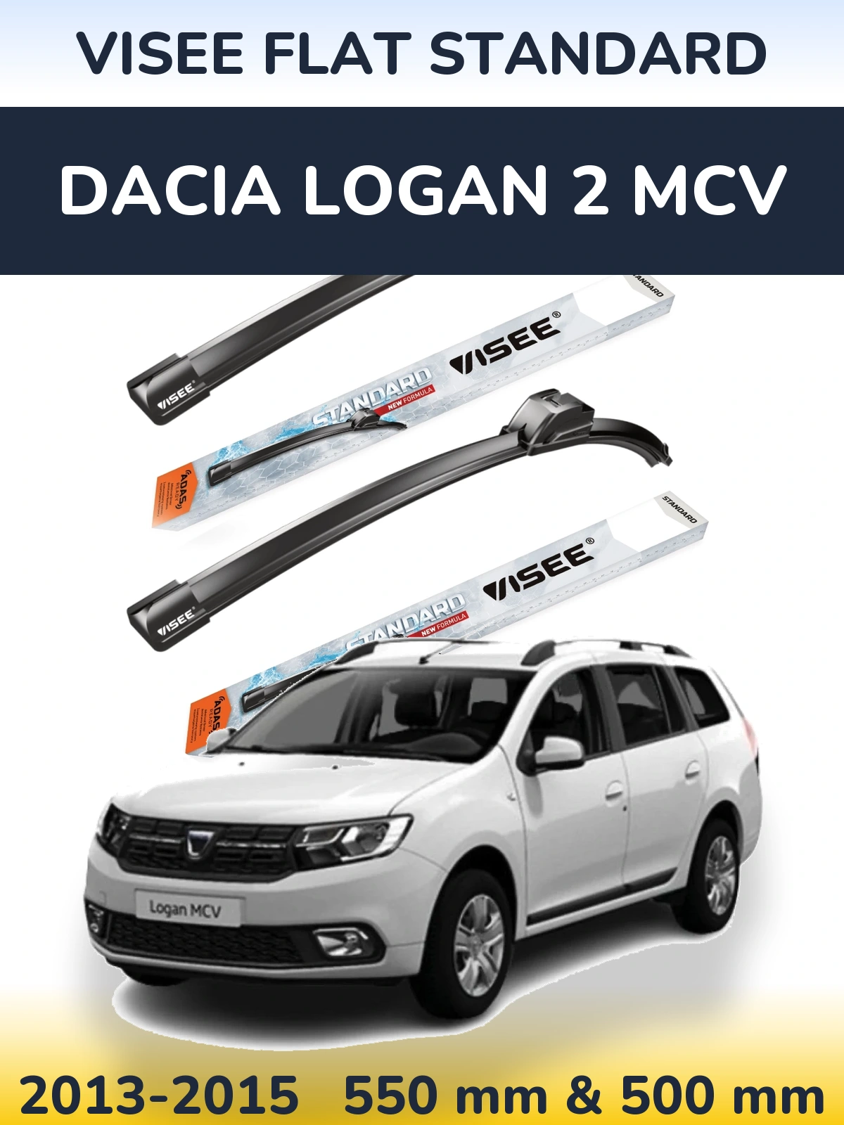 Комплект передніх щіток VISEE FLAT STANDARD 550 & 500 мм для Dacia Logan 2 MCV 2013-2015