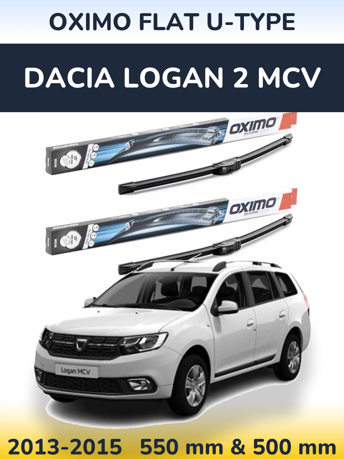 Комплект передних дворников Oximo Flat U-type 550 & 500 мм для Dacia Logan 2 MCV 2013-2015