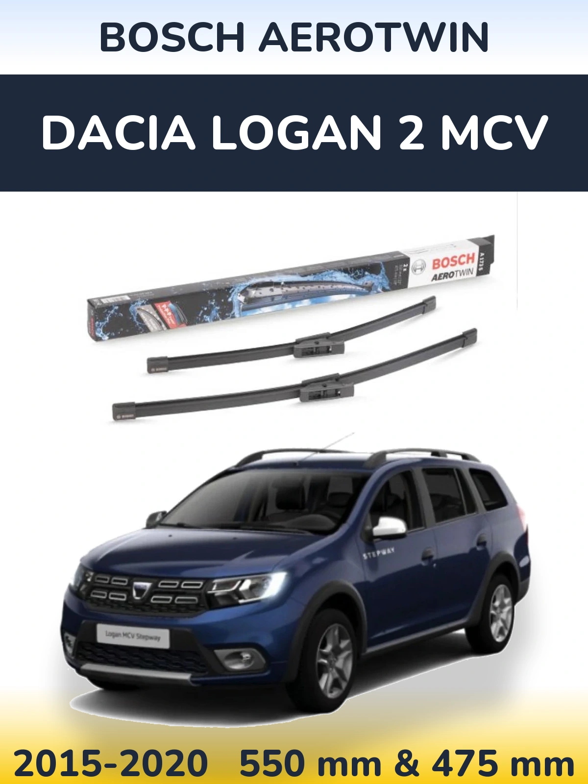 Комплект передніх щіток BOSCH AeroTwin 550 & 475 мм для Dacia Logan 2 MCV 2015-2020
