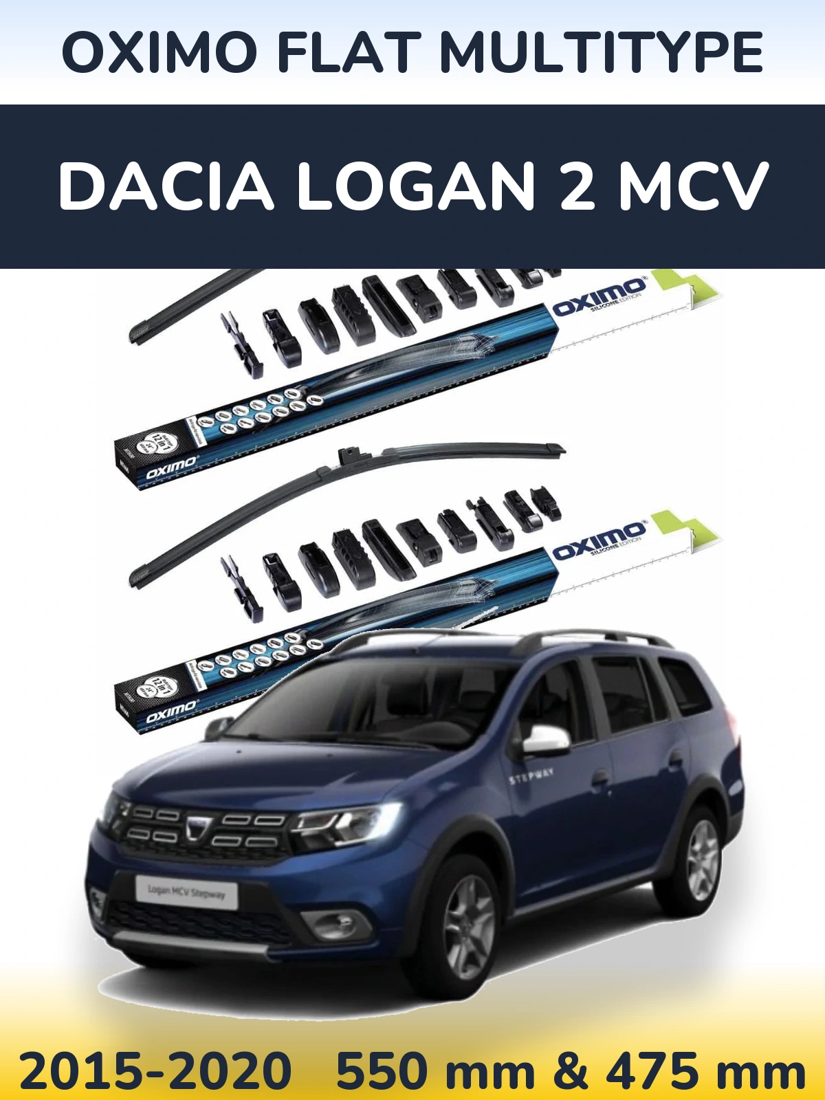 Front wiper blade set Oximo Flat MultiTüüpe 550 & 475 mm for Dacia Logan 2 MCV 2015-2020
