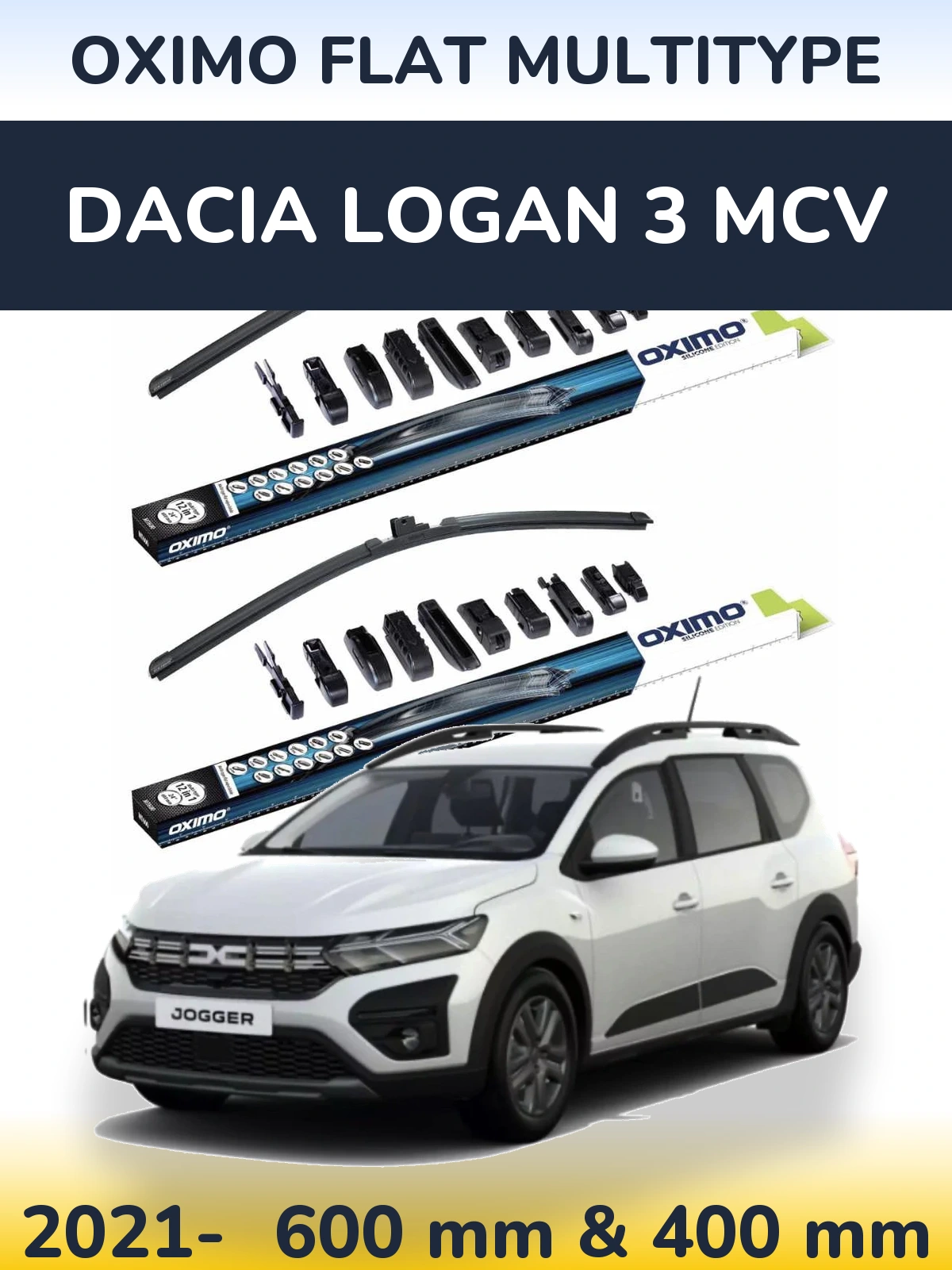 Front wiper blade set Oximo Flat MultiTüüpe 600 & 400 mm for Dacia Logan 3 MCV 2021-2026