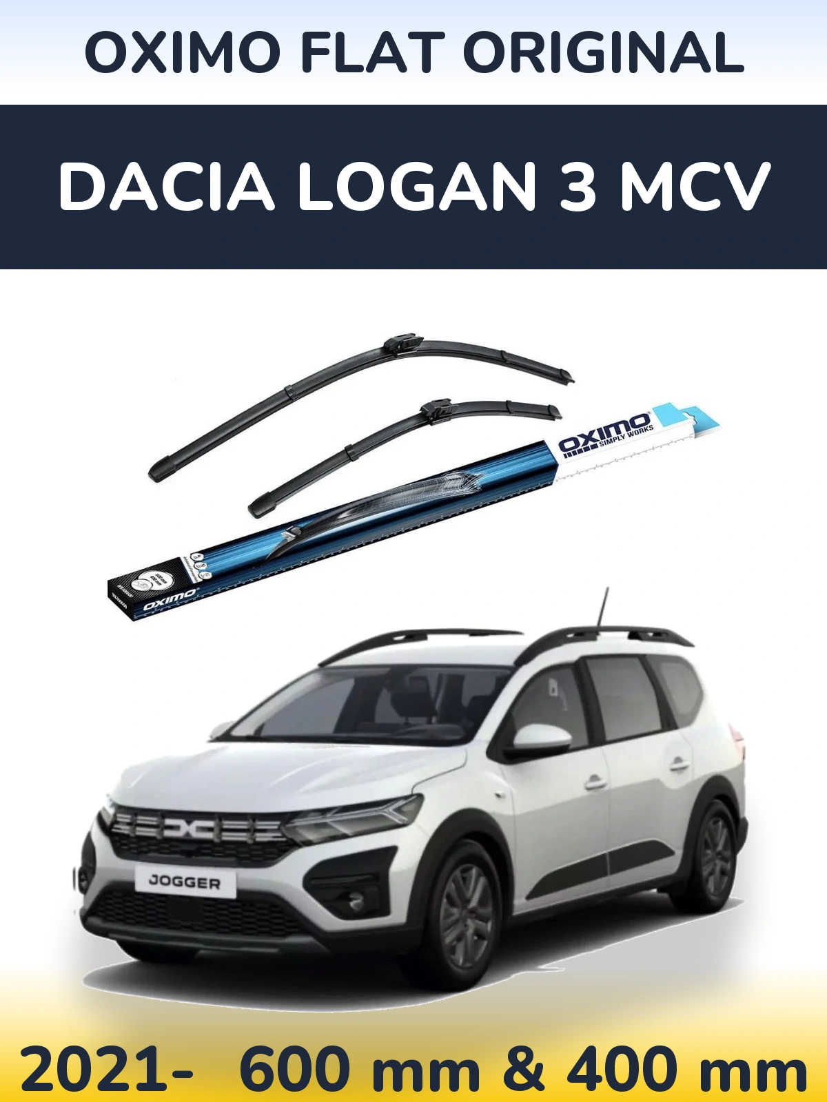 Комплект передних дворников Oximo Flat Original 600 & 400 мм для Dacia Logan 3 MCV 2021-2026