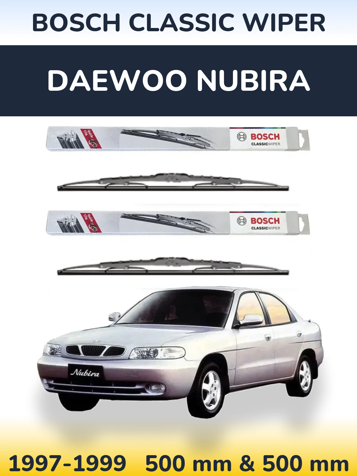 Комплект передних дворников BOSCH Classic Wiper 500 & 500 мм для Daewoo Nubira 1997-1999