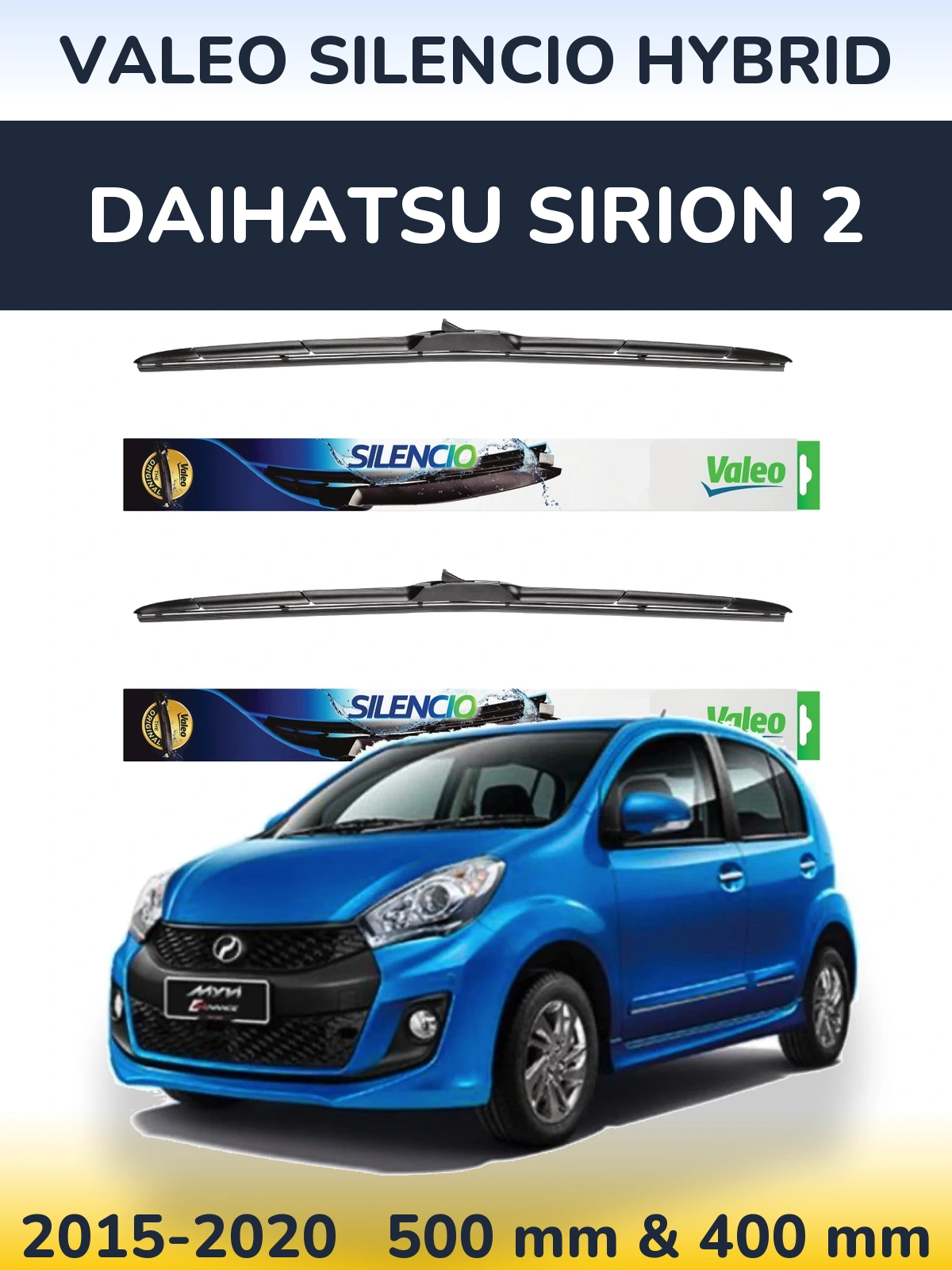 Комплект передніх щіток Valeo Silencio Hybrid 500 & 400 мм для Daihatsu SIrion 2 2015-2020