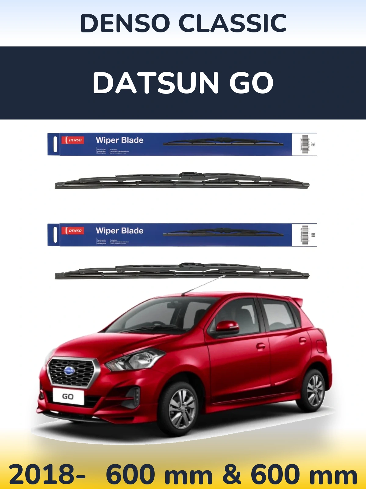Комплект передних дворников Denso Classic 600 & 600 мм для Datsun Go 2018-2026