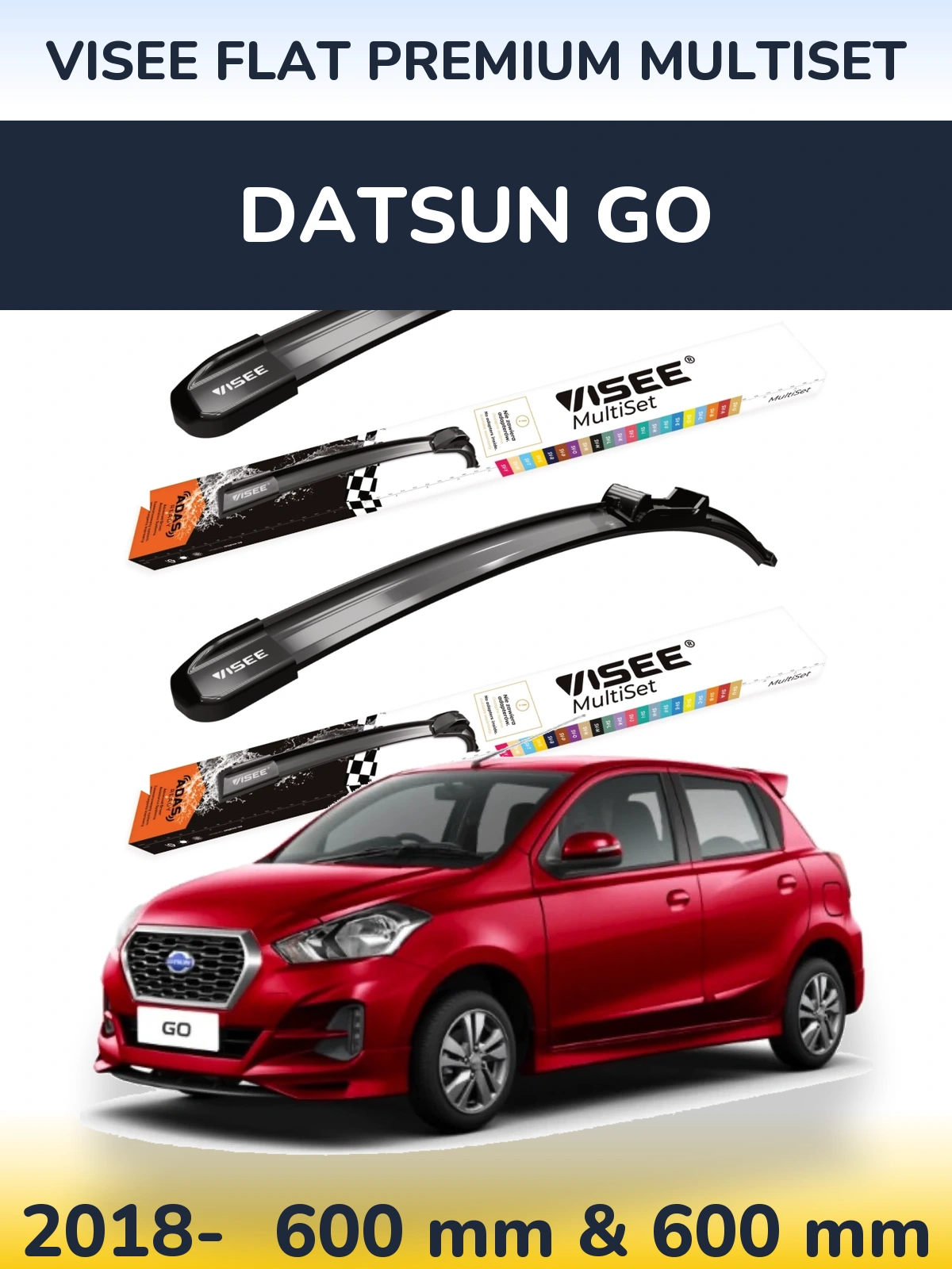 Комплект передних дворников VISEE FLAT PREMIUM MultiSet 600 & 600 мм для Datsun Go 2018-2026
