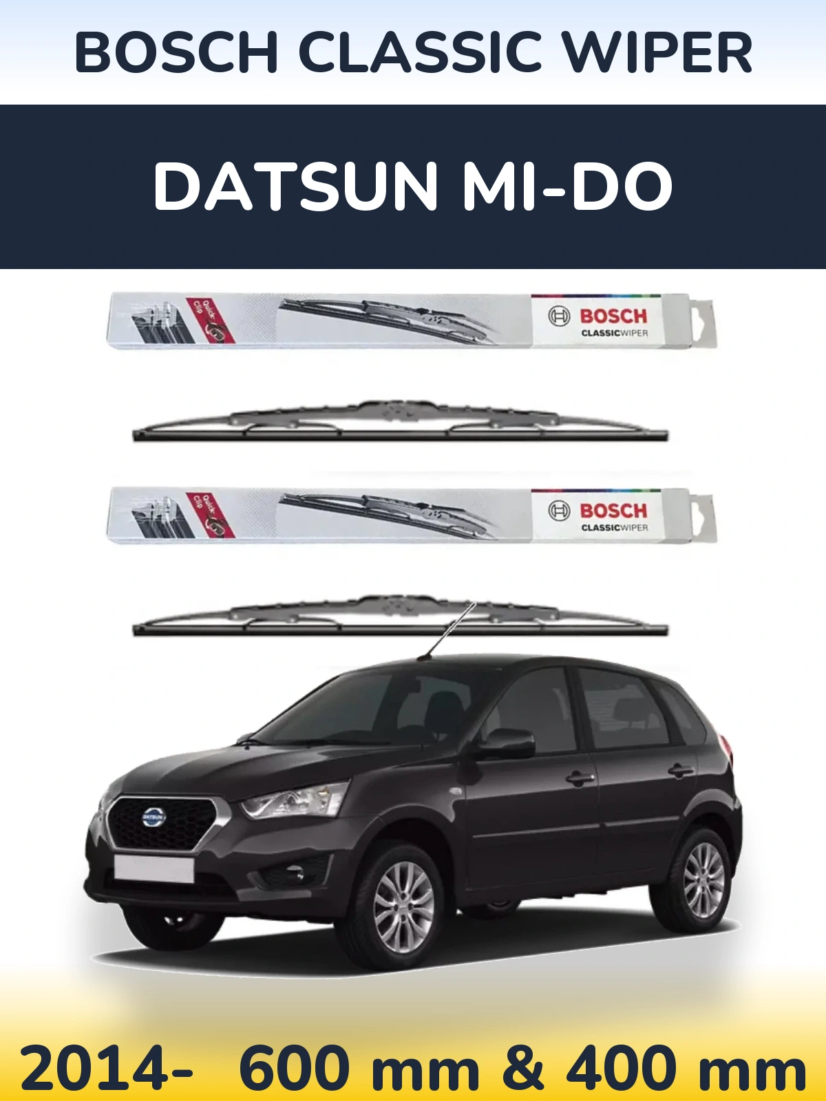 Комплект передніх щіток BOSCH Classic Wiper 600 & 400 мм для Datsun mi-DO 2014-2026
