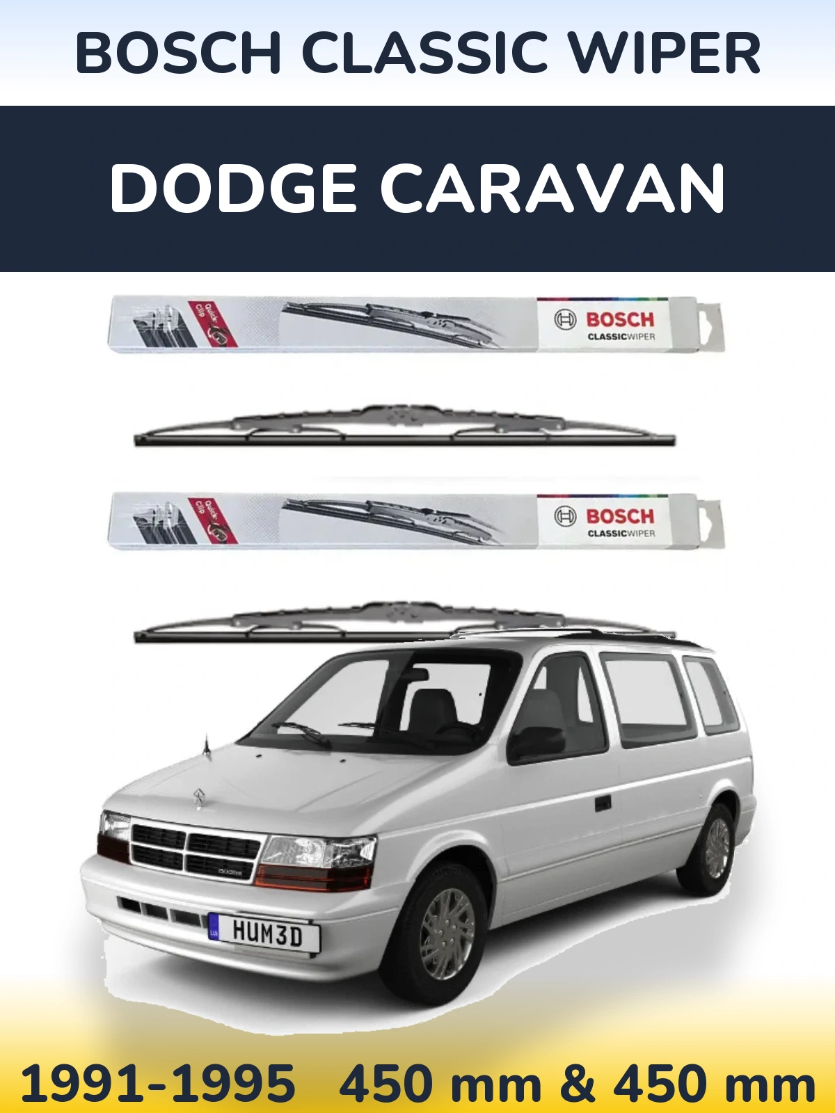 Комплект передних дворников BOSCH Classic Wiper 450 & 450 мм для Dodge Caravan 1991-1995