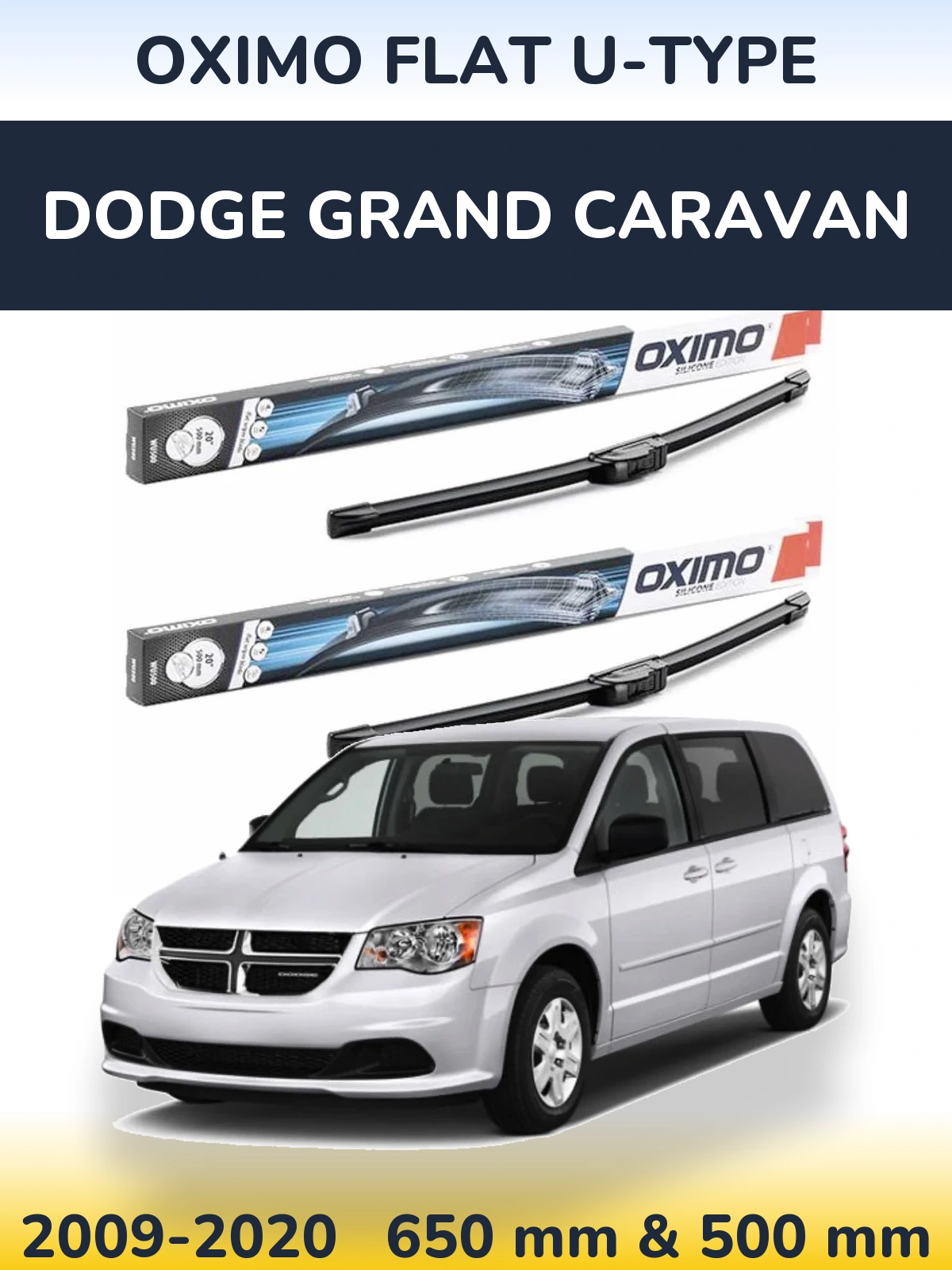 Комплект передніх щіток Oximo Flat U-type 650 & 500 мм для Dodge Grand Caravan 2009-2020