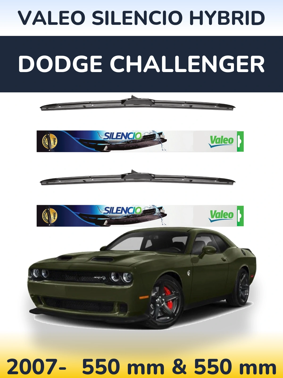 Комплект передніх щіток Valeo Silencio Hybrid 550 & 550 мм для Dodge Challenger 2007-2026