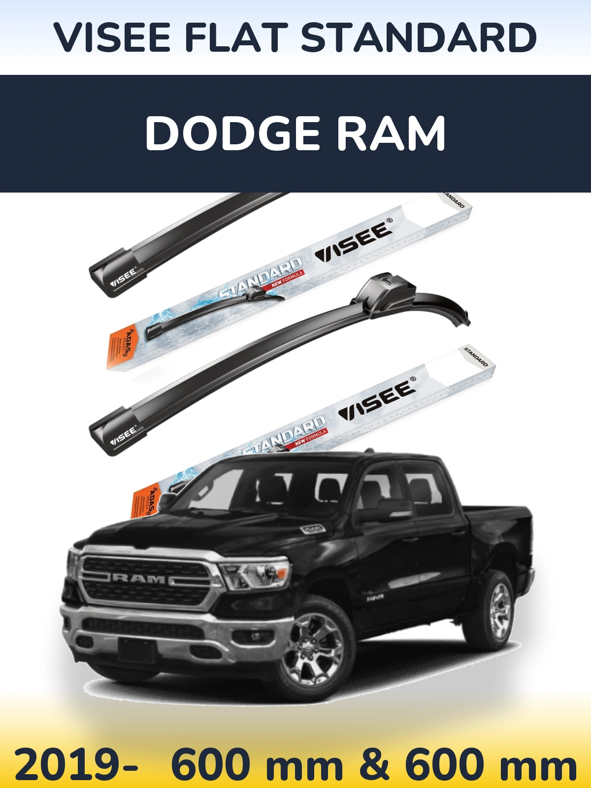 Комплект передніх щіток VISEE FLAT STANDARD 600 & 600 мм для Dodge RAM 2019-2026