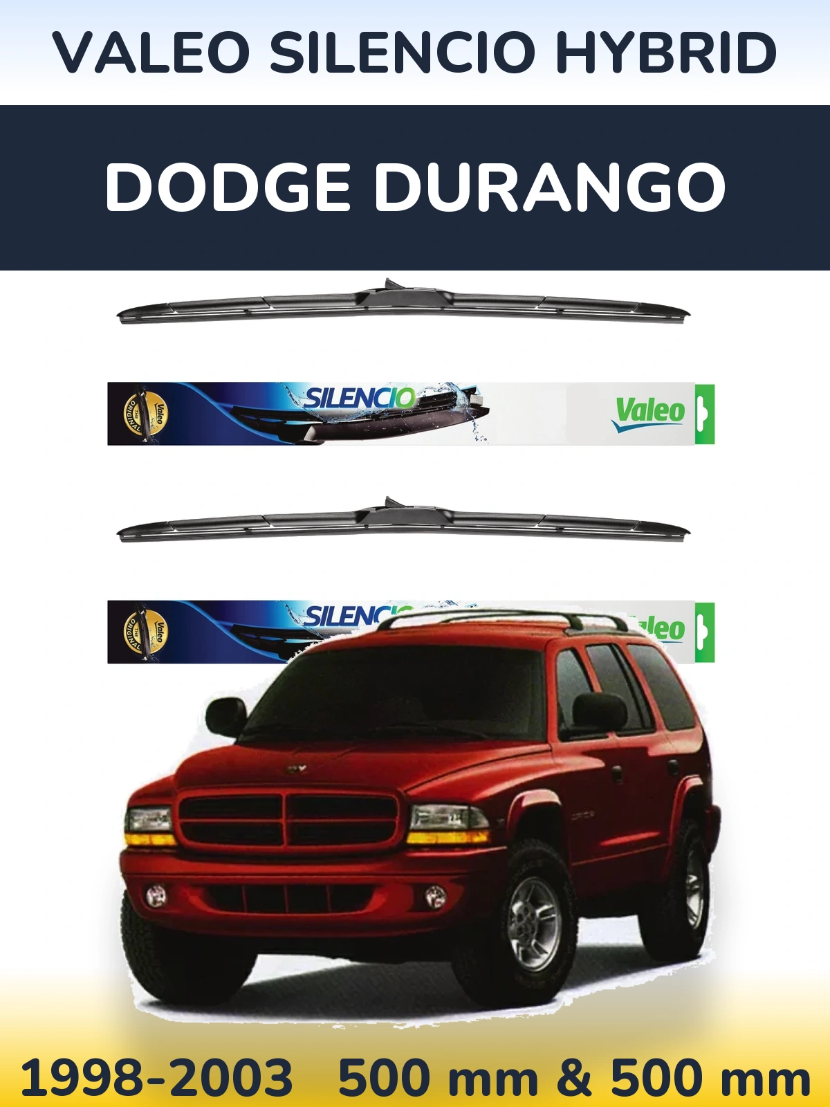 Комплект передних дворников Valeo Silencio Hybrid 500 & 500 мм для Dodge Durango 1998-2003